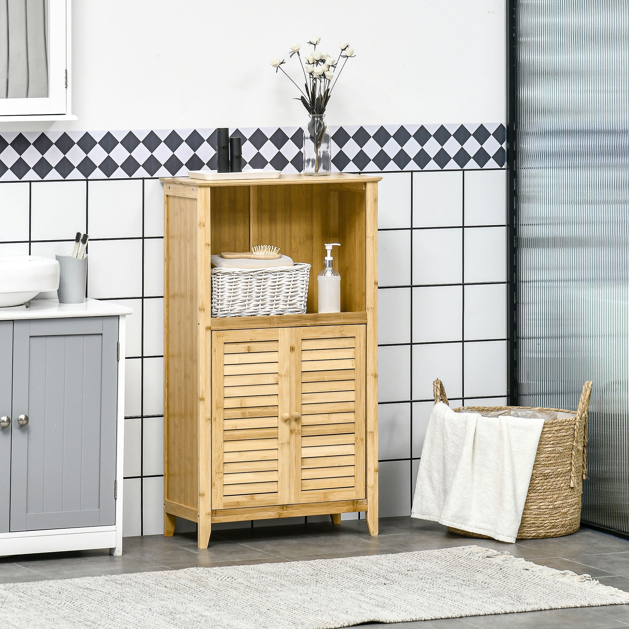 Bathroom Cabinet Freestanding Open Shelf 50x25.5x92cm Bamboo Natural