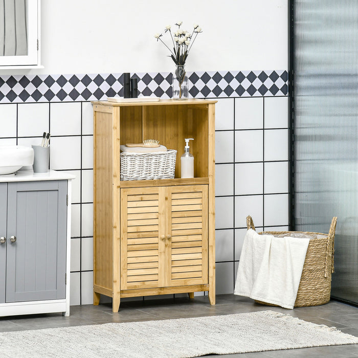 Bathroom Cabinet Freestanding Open Shelf 50x25.5x92cm Bamboo Natural