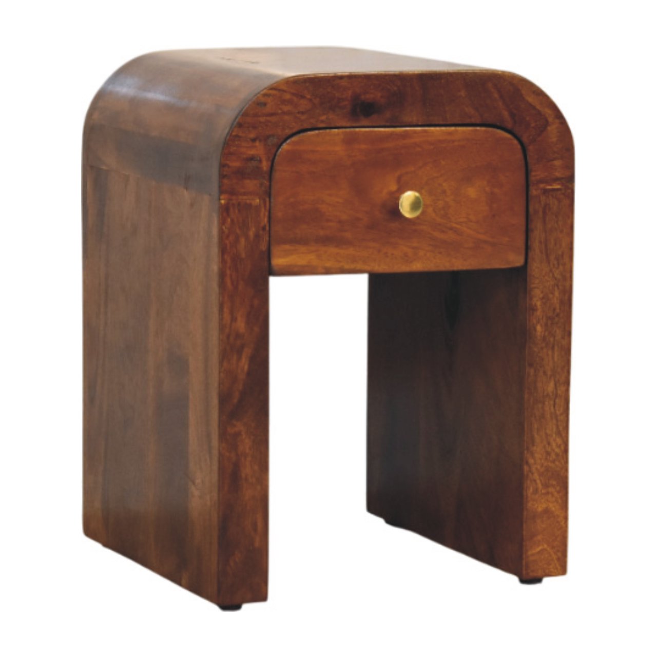 Solid Wood Mini Darcy Nightstand, Curved Edges 1 Drawer, Dark Brown