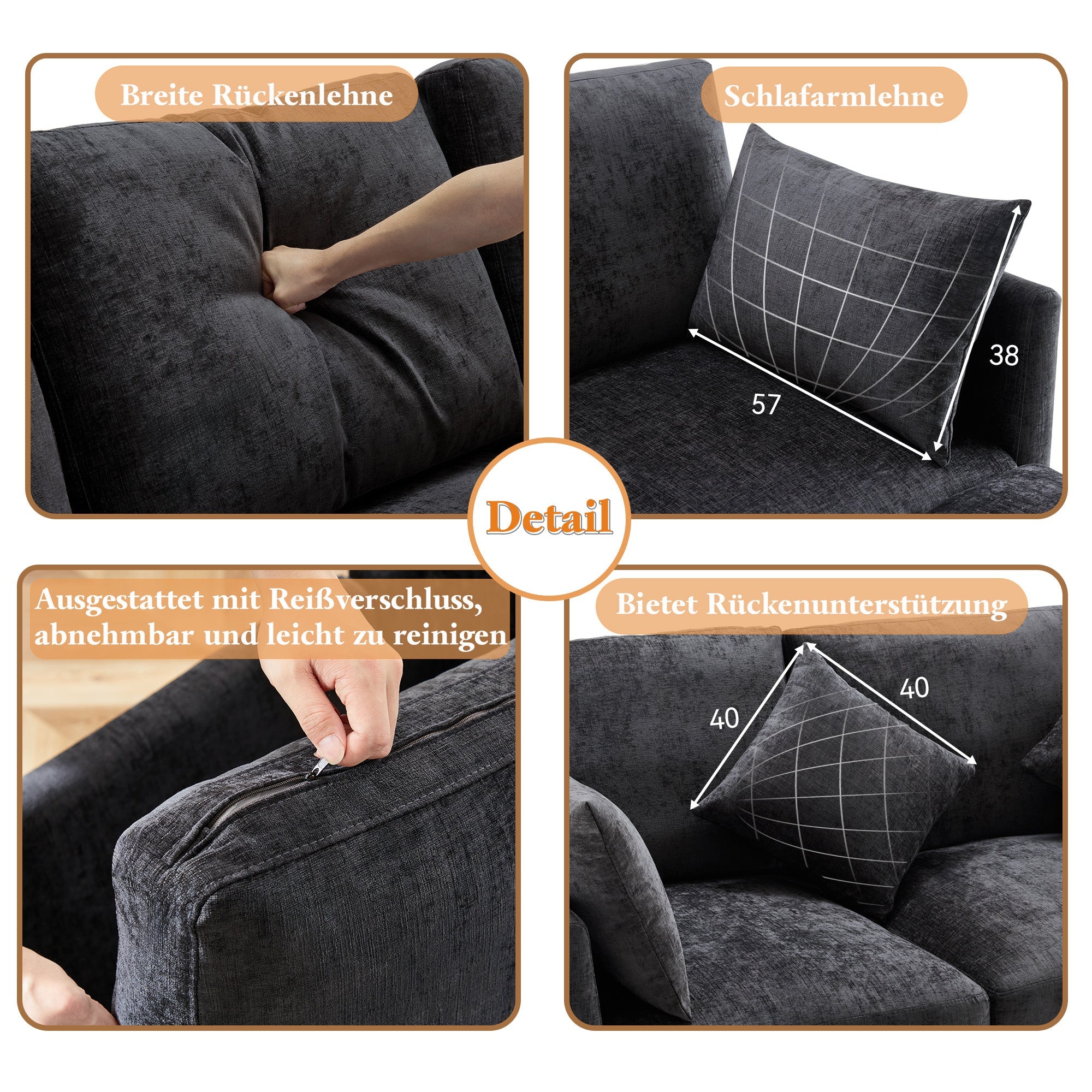 L-Shaped Corner Sofa Set with Footstool Modern Design Chenille Fabric