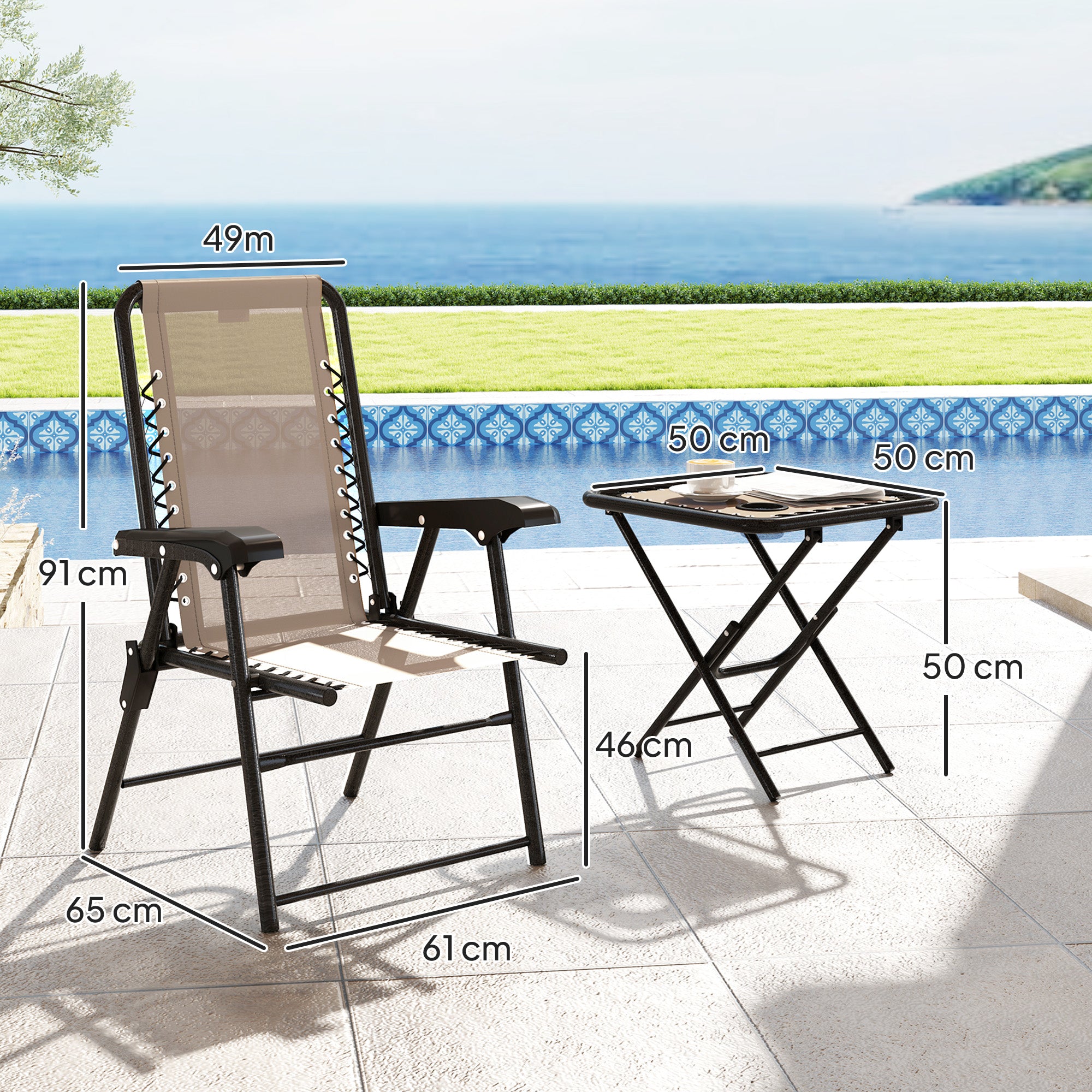 Three-Piece Garden Table and Chair Set Folding Bistro Set Khaki