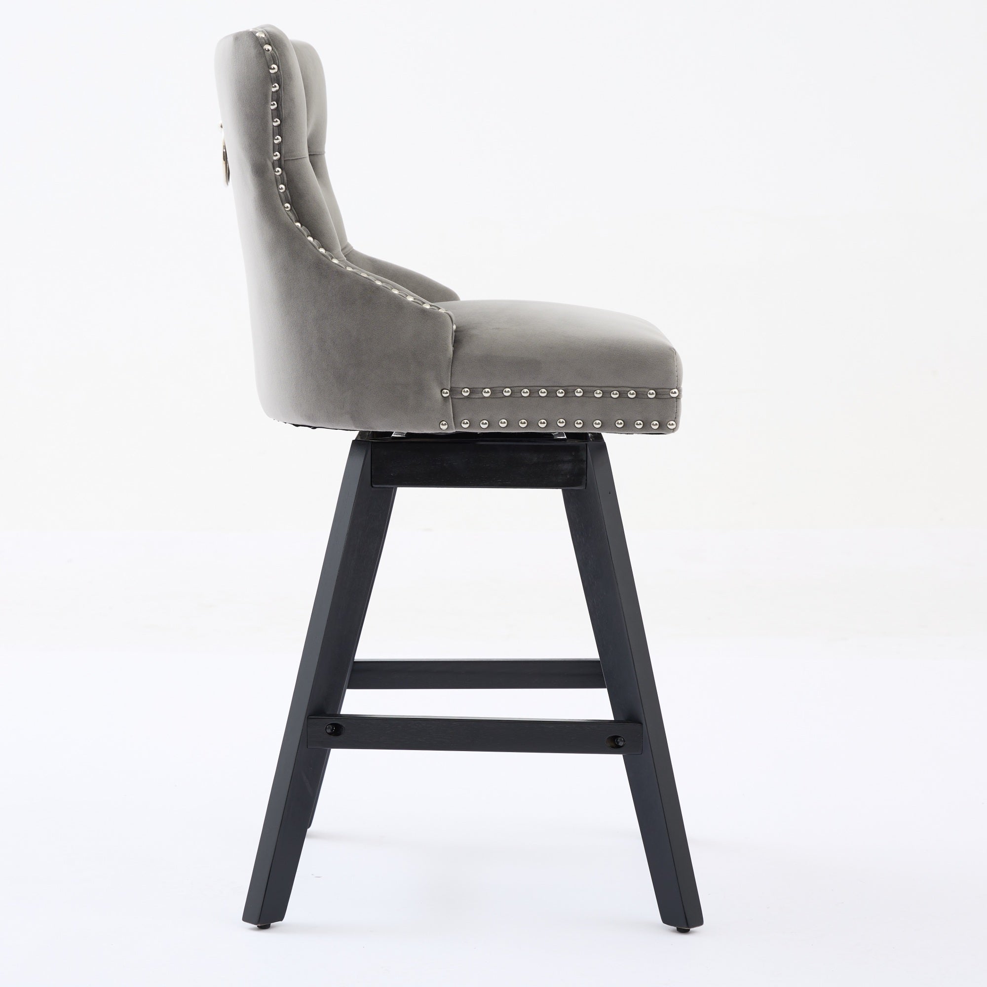 Swivel Barstools Velvet Button Tufted Wooden Legs Set of 2 - Gray