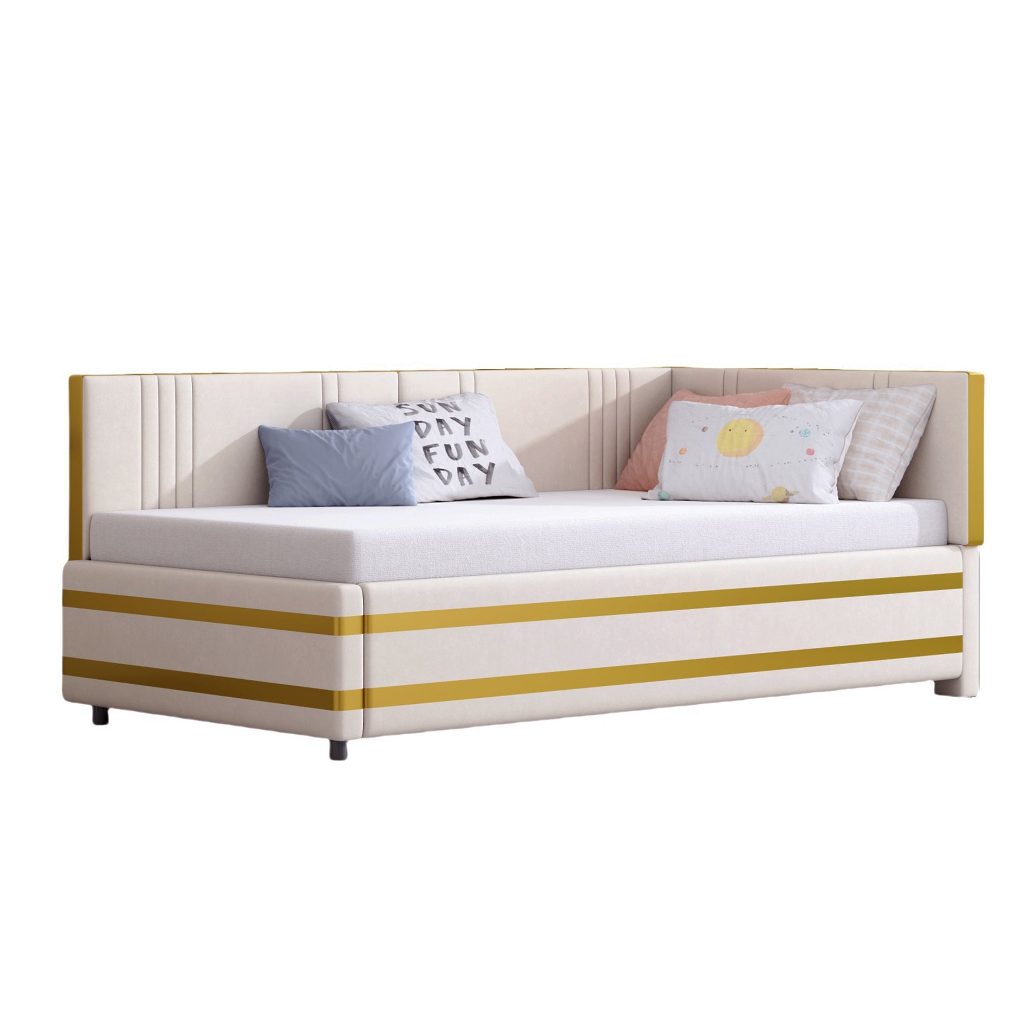 Upholstered Bed Sofa Bed 90*200 Multifunctional with Slatted Frame, Velvet Beige