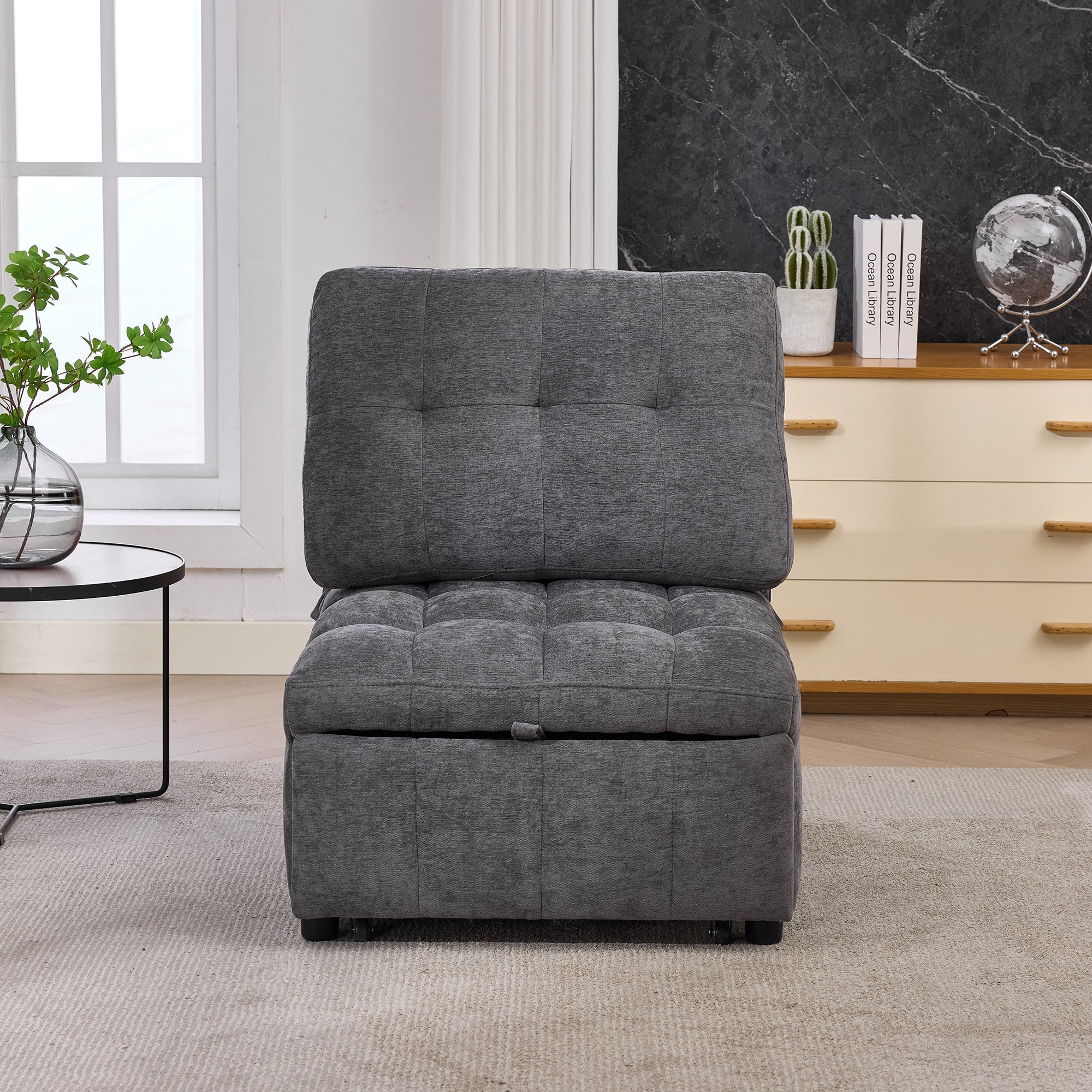 Sleeper Sofa with Adjustable Backrest and Foldable Pull-out, Grey