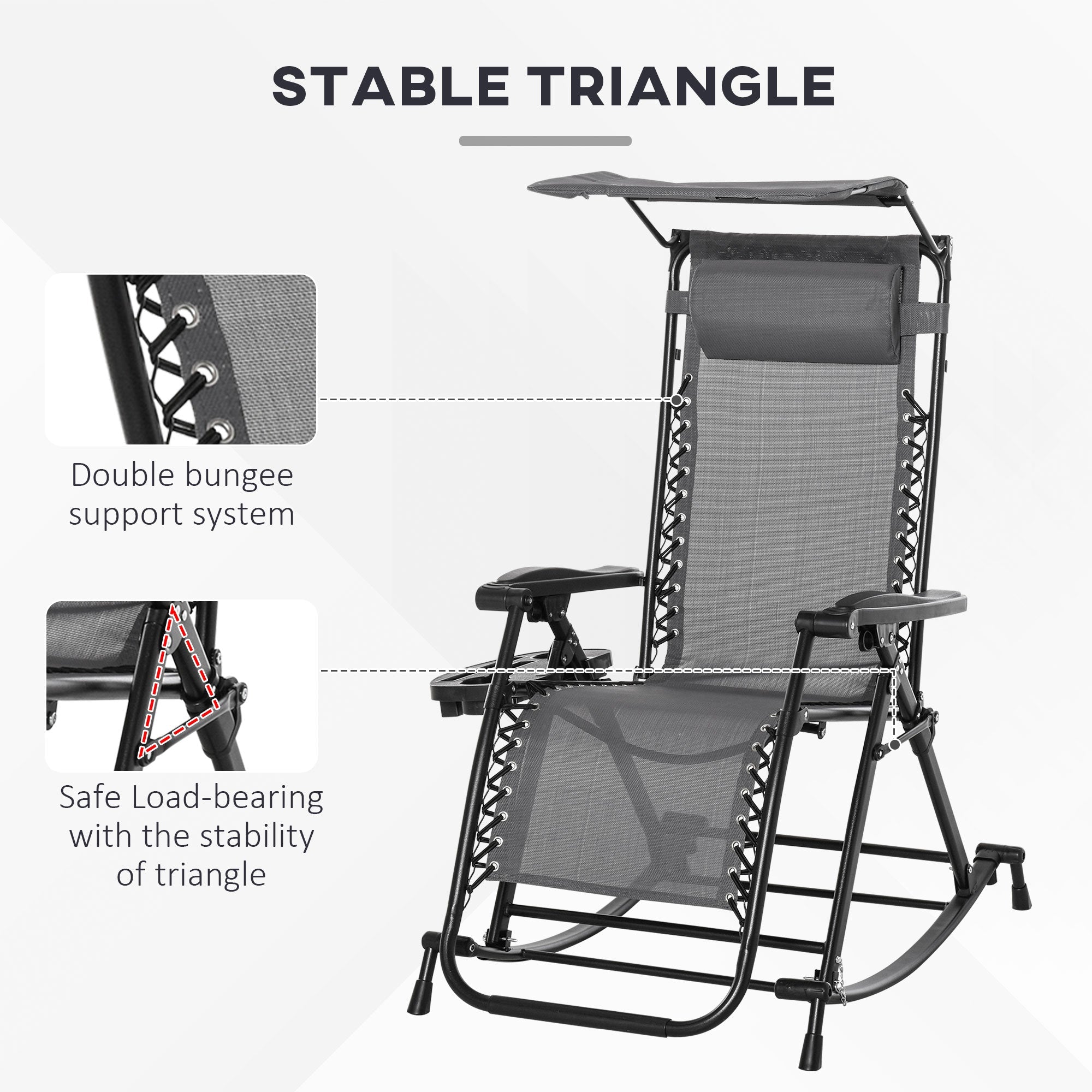 Garden Rocking Chair Folding Adjustable Zero-Gravity Sun Lounger - Grey