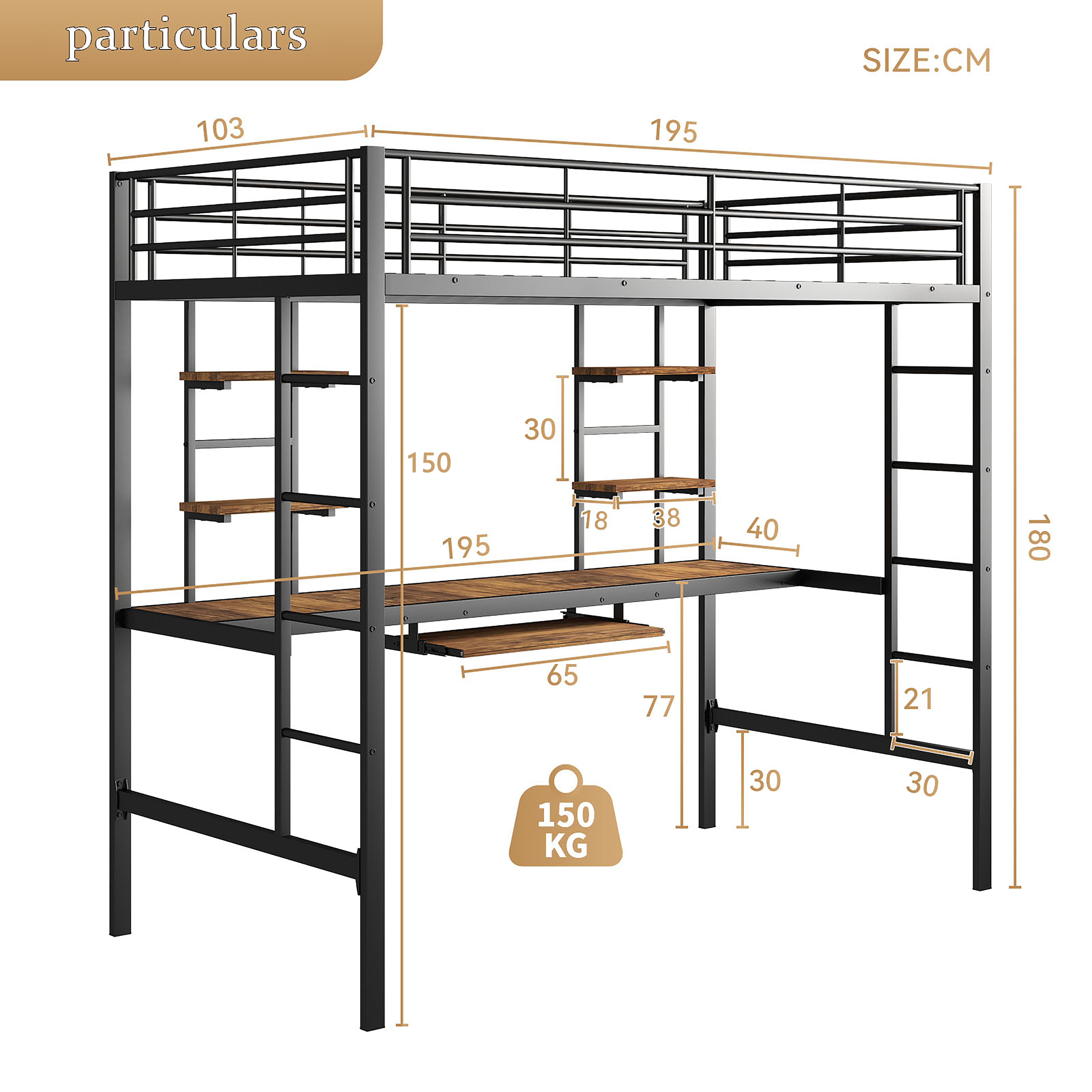 Metal Bed 190x90cm Multifunctional Space-Saving
