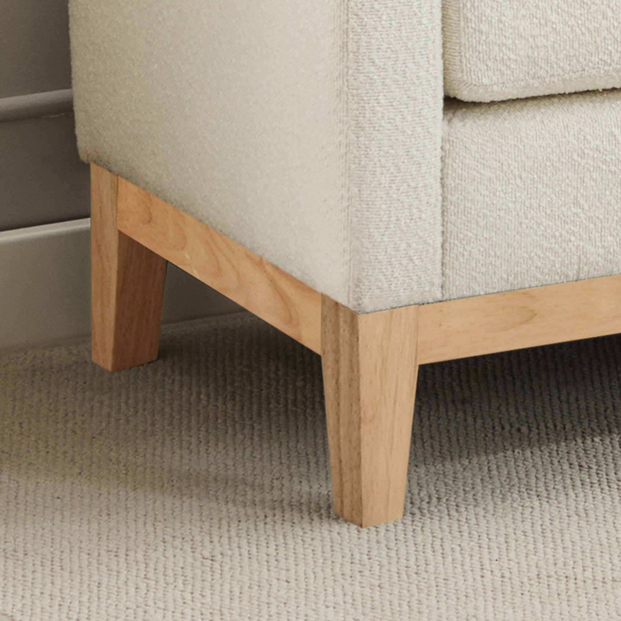 Elegant Upholstered Bench, Daybed Ottoman with Wood Legs and 2 Bolster Pillows, Ivory Boucle