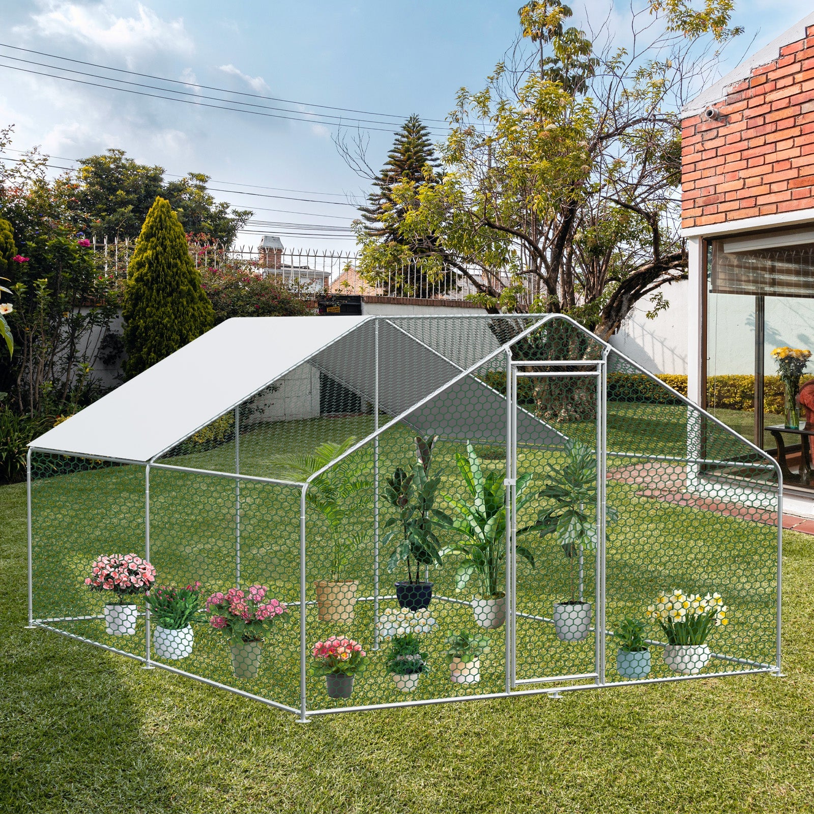 Chicken Run 3x4x2m Safety Lock Waterproof PE Cloth Metal