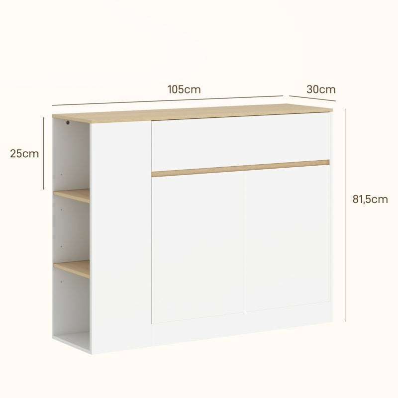 Sideboard, Kitchen Cabinet with Drawer, Adjustable Shelf, White
