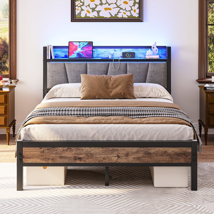 Bed Frame 140x190cm Smart LED Lights USB Charging Noise-Free Metal