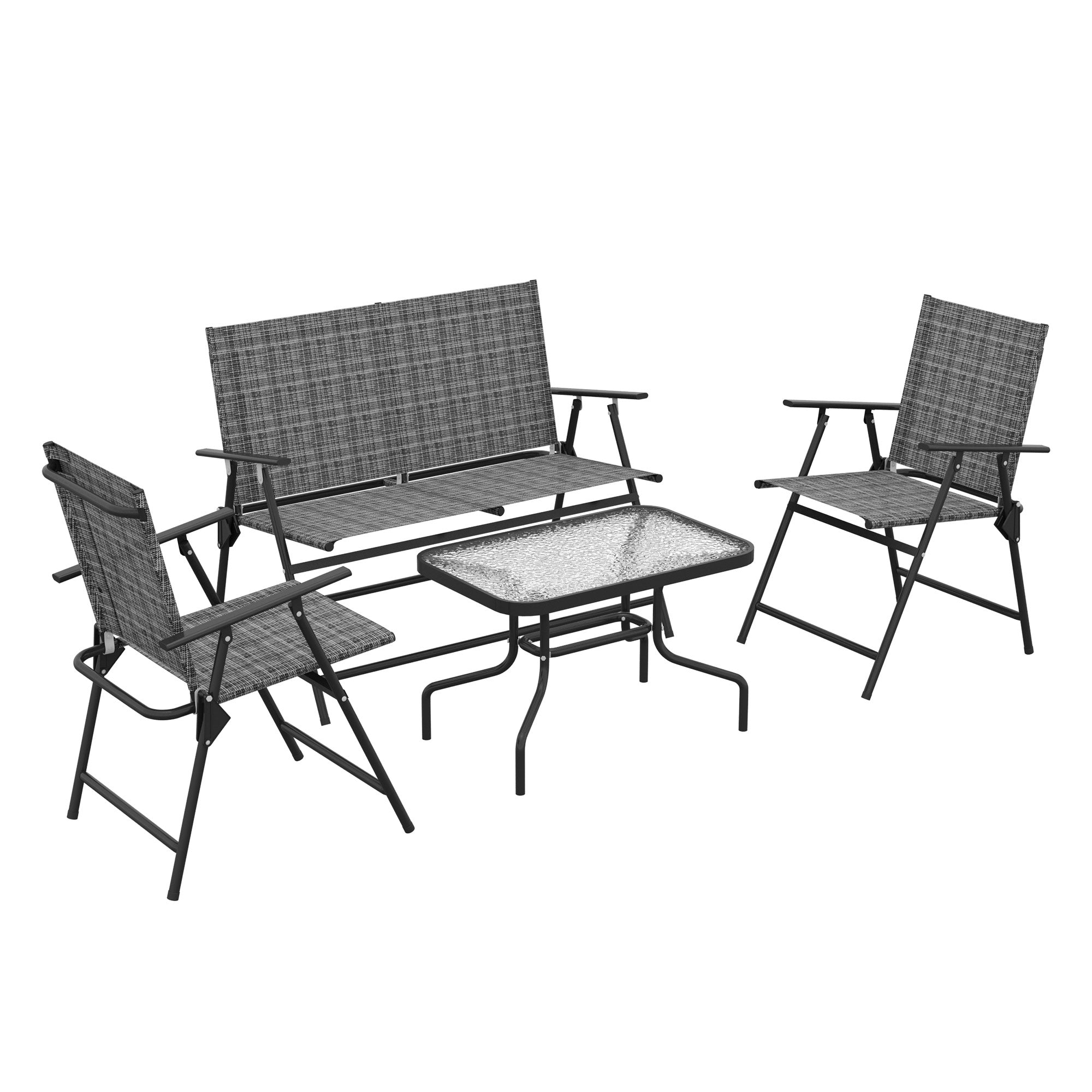 Four-Piece Garden Sofa Set with Metal Frame, Mixed Grey