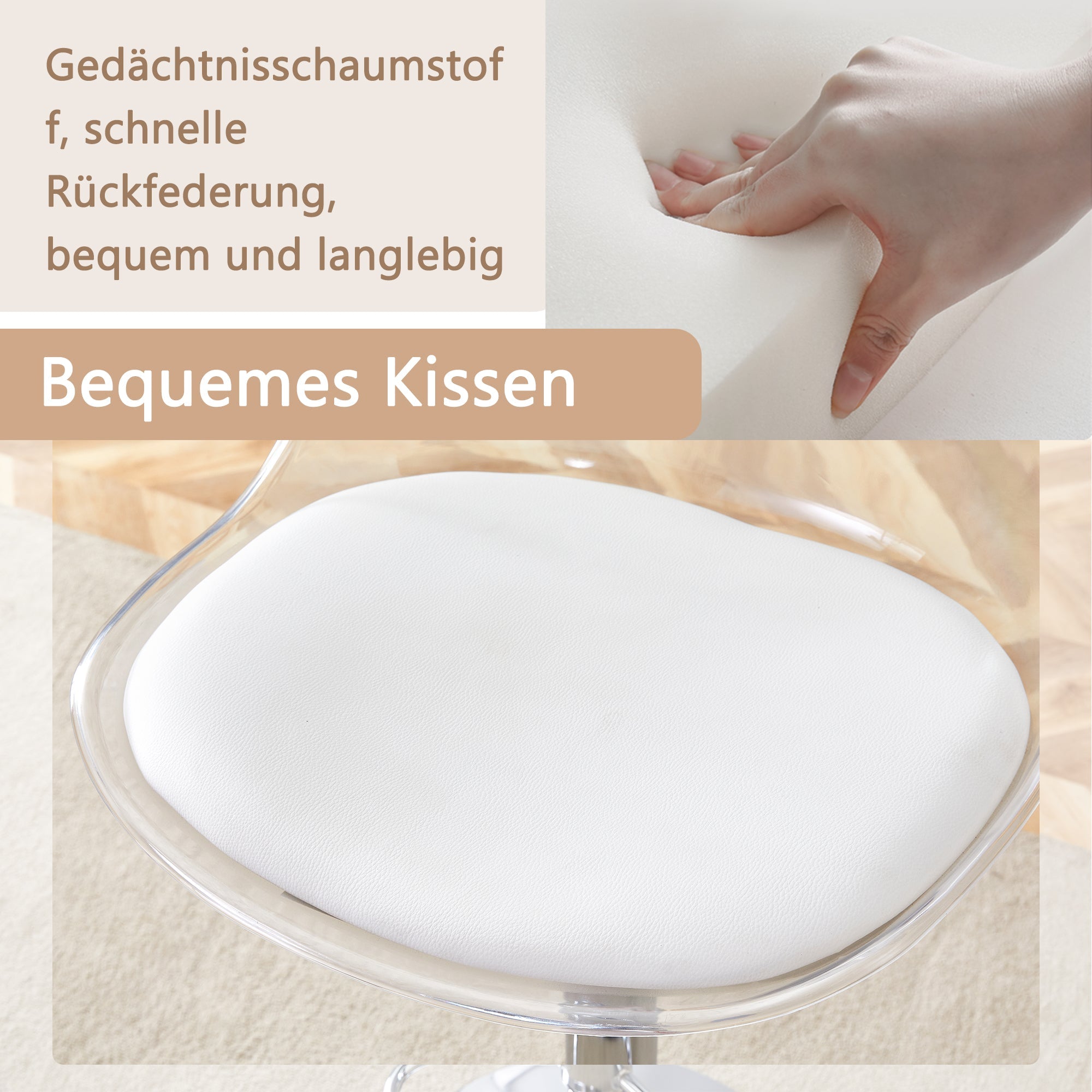 Adjustable Swivel Bar Stool Set 2-Piece - Transparent Plastic/PU Leather