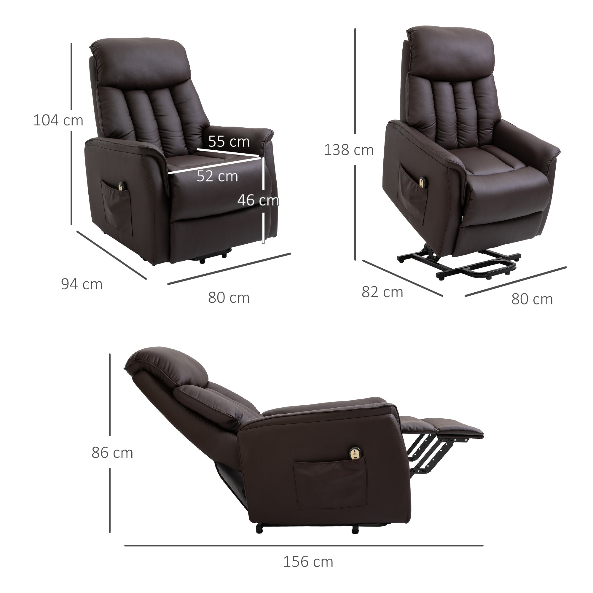 Electric Lift Chair, Recliner TV Chair with Lift Assistance & Reclining Function, Faux Leather Brown