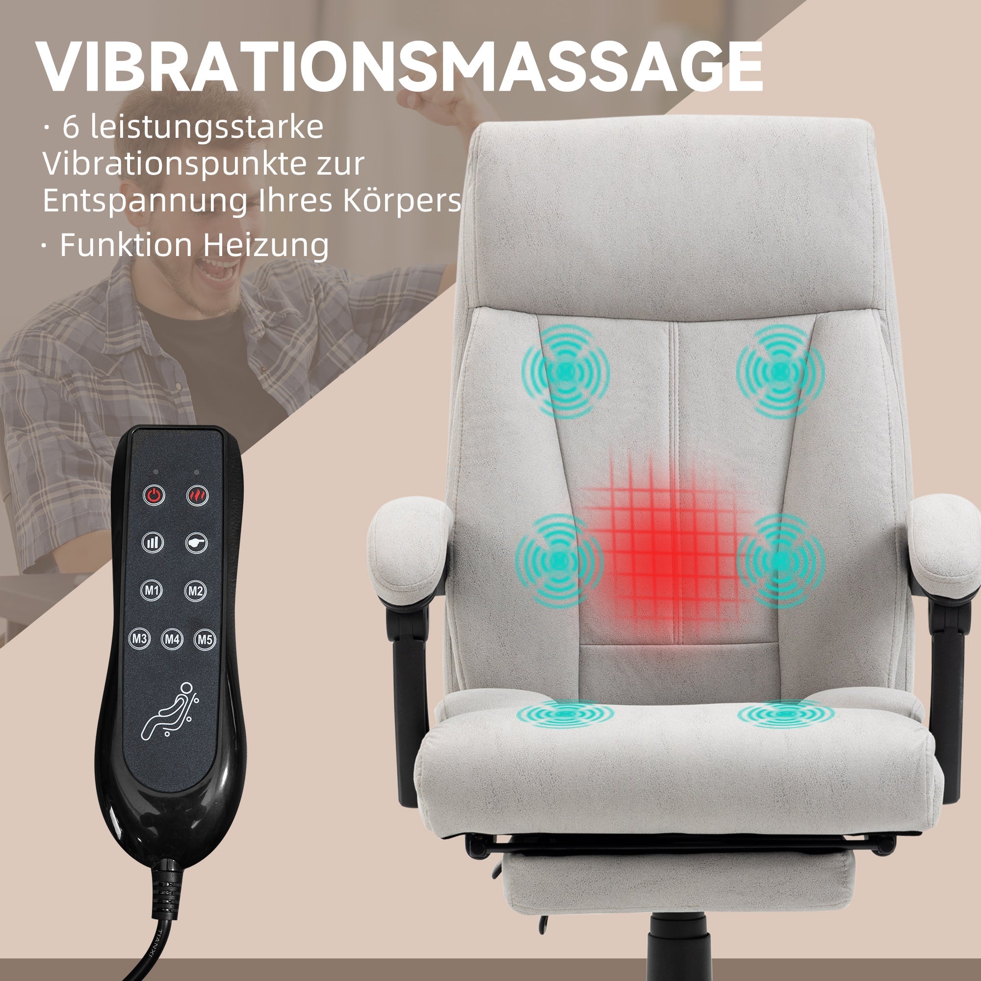 Office Chair, Ergonomic Executive Massage Function Footrest, Light Grey - Clearance