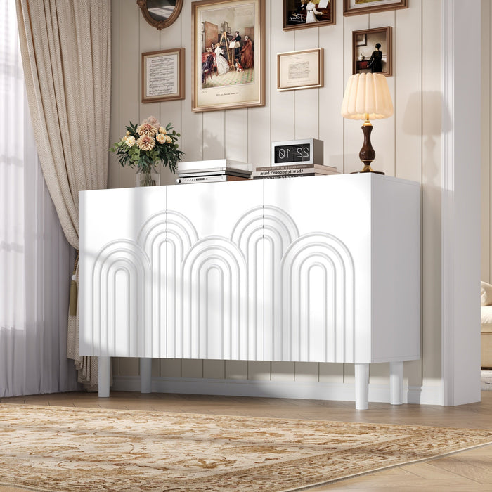 Sideboard Cabinet, 3 Doors Large Storage Adjustable Divider, White MDF