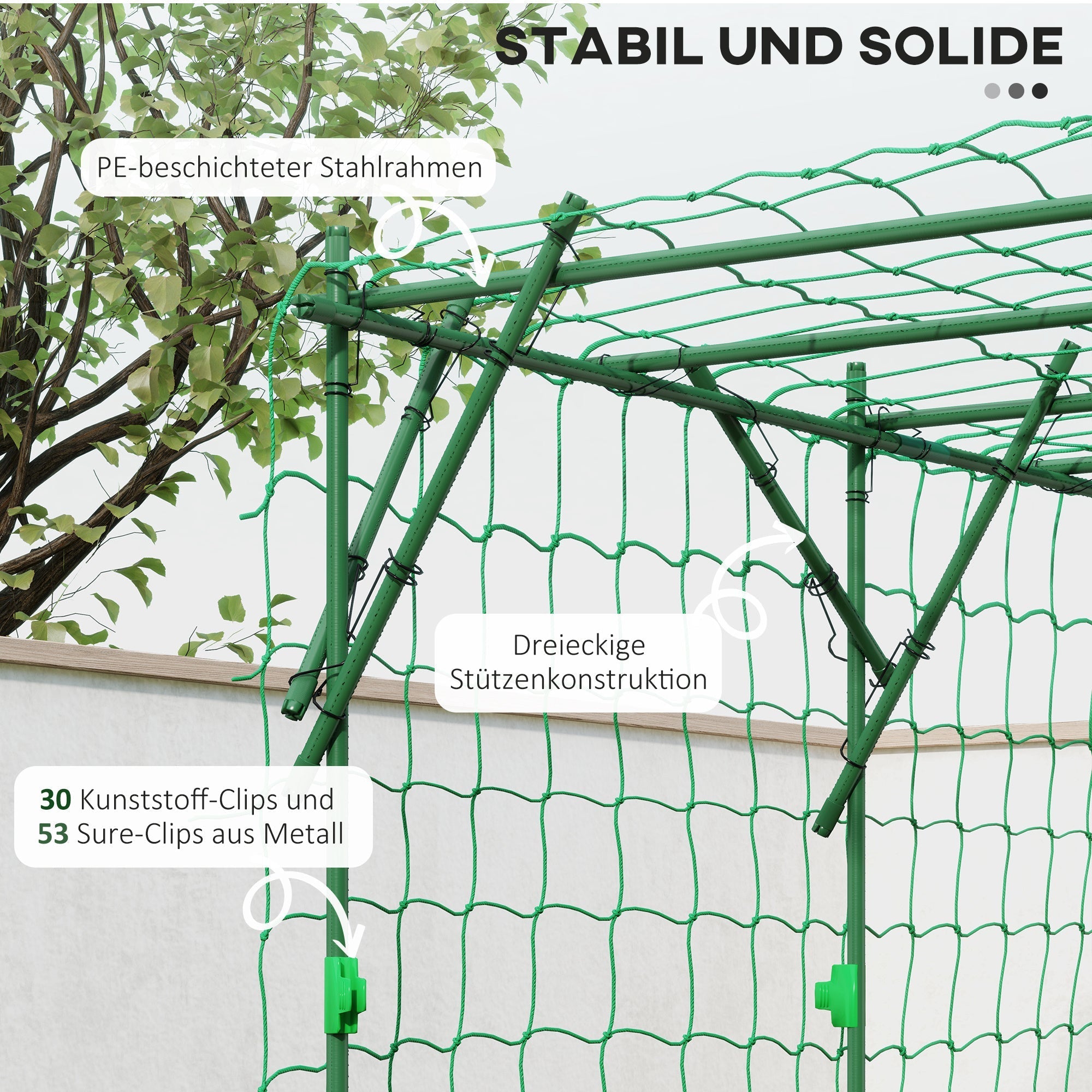 Stainless Steel Trellis Climbing Aid Triangular Support 223x223x223 cm, Green