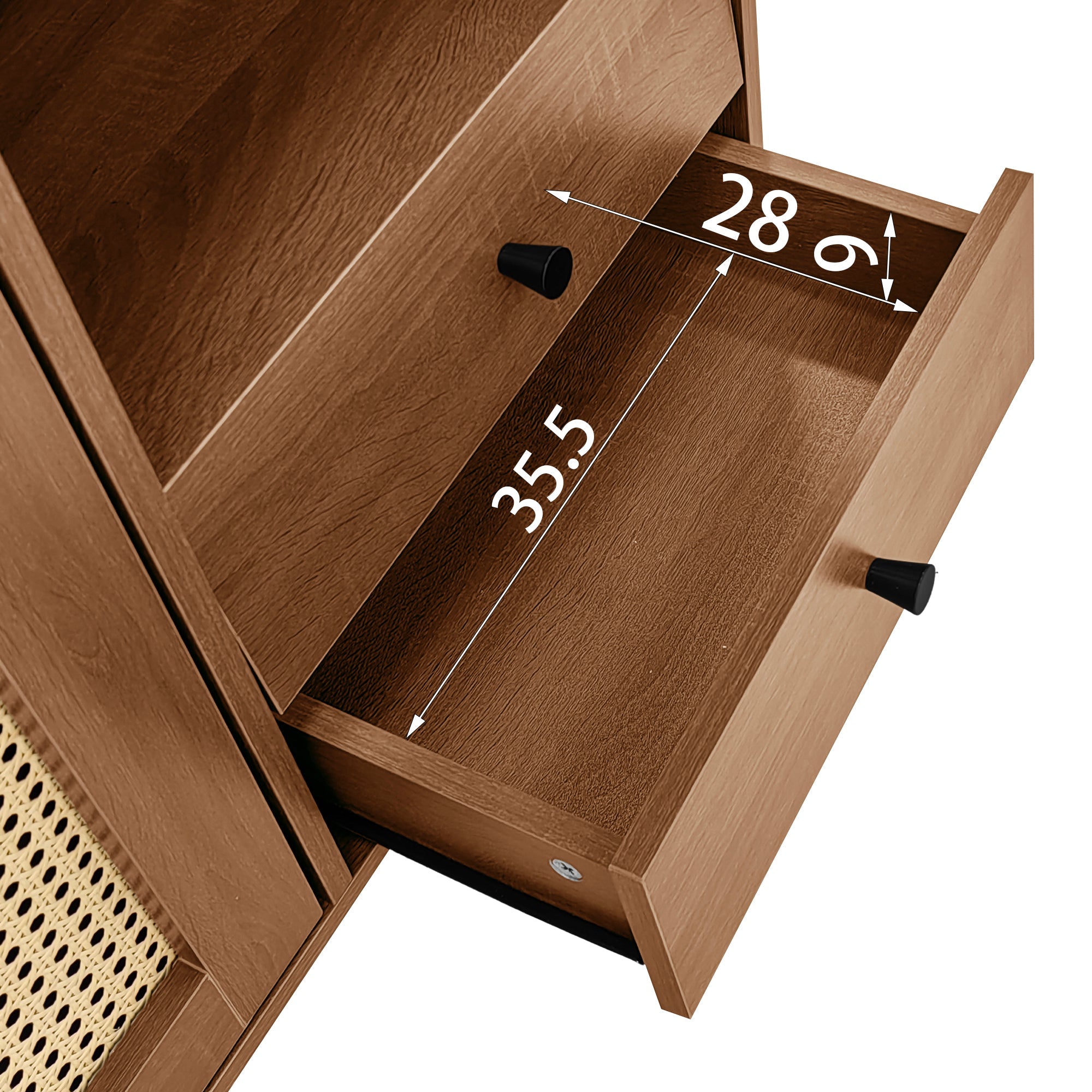 Sideboard, Country-Style with Rattan Doors, Adjustable Shelves, Wood Color
