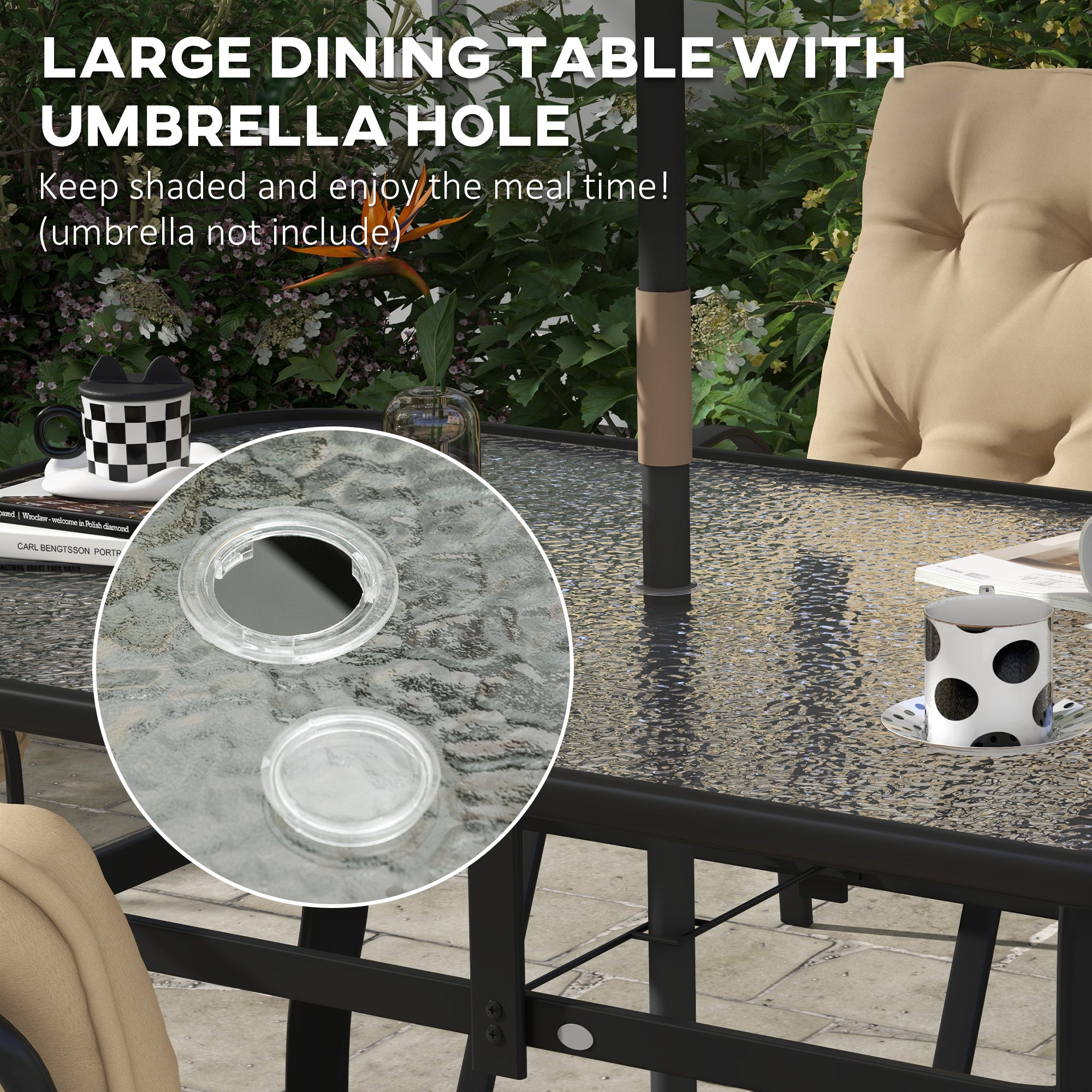 Seven-Piece Garden Dining Set with Cushions, Beige