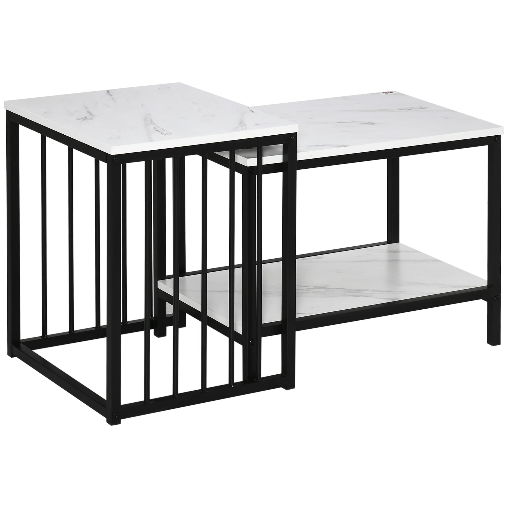 Coffee Table Set of 2 Nesting Modern Marble Look, Steel