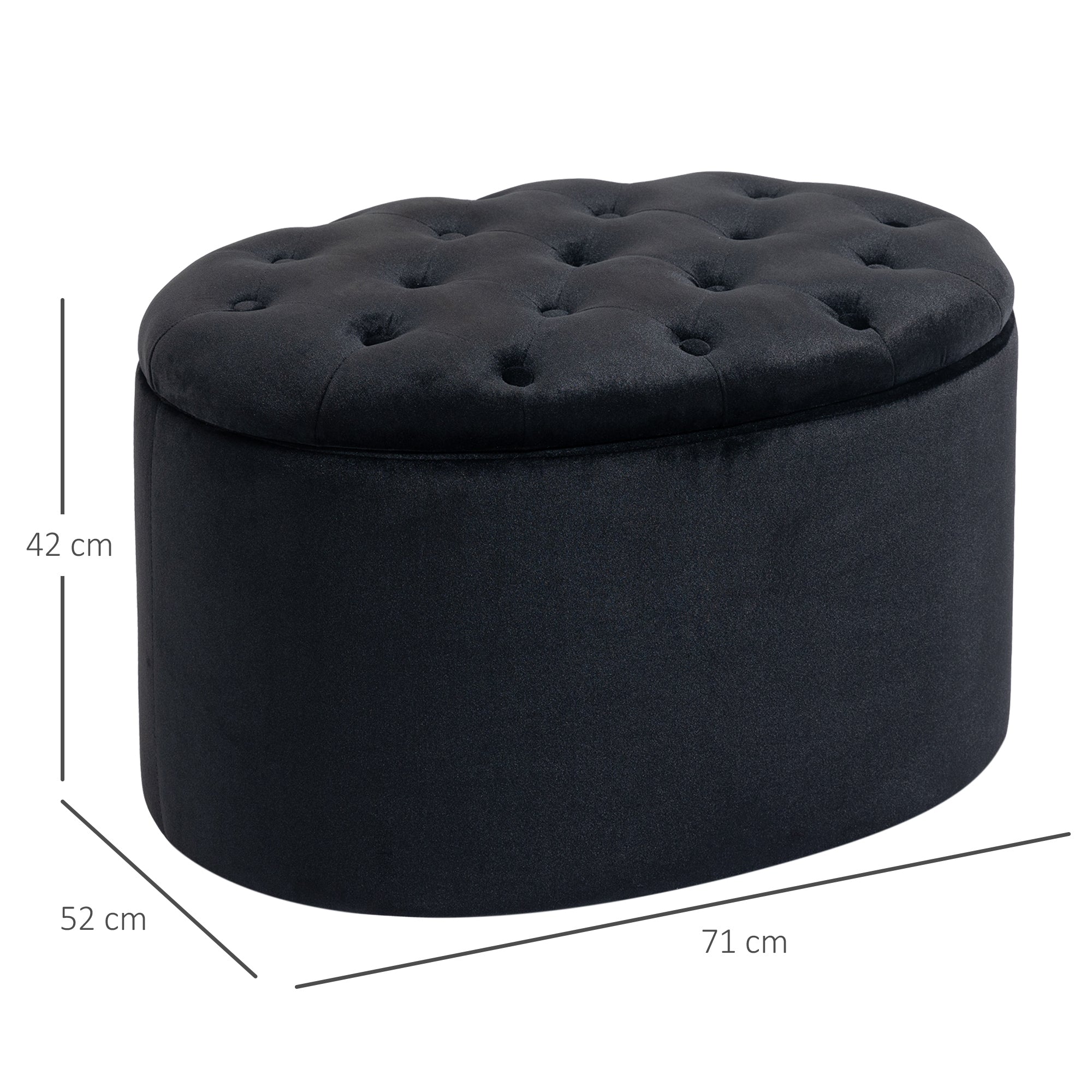 Bench Upholstered Modern Storage Oval Shape, Velvety Polyester Black