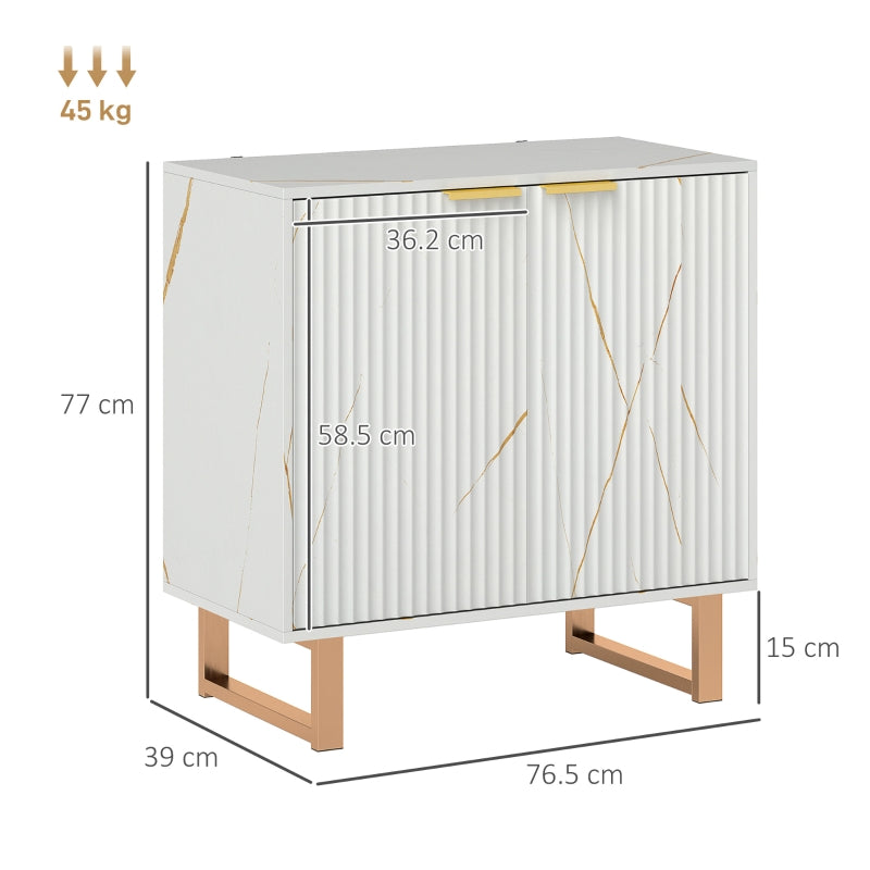 Elegant Storage Sideboard, Two Shelves Adjustable Shelf, White/Gold-Tone