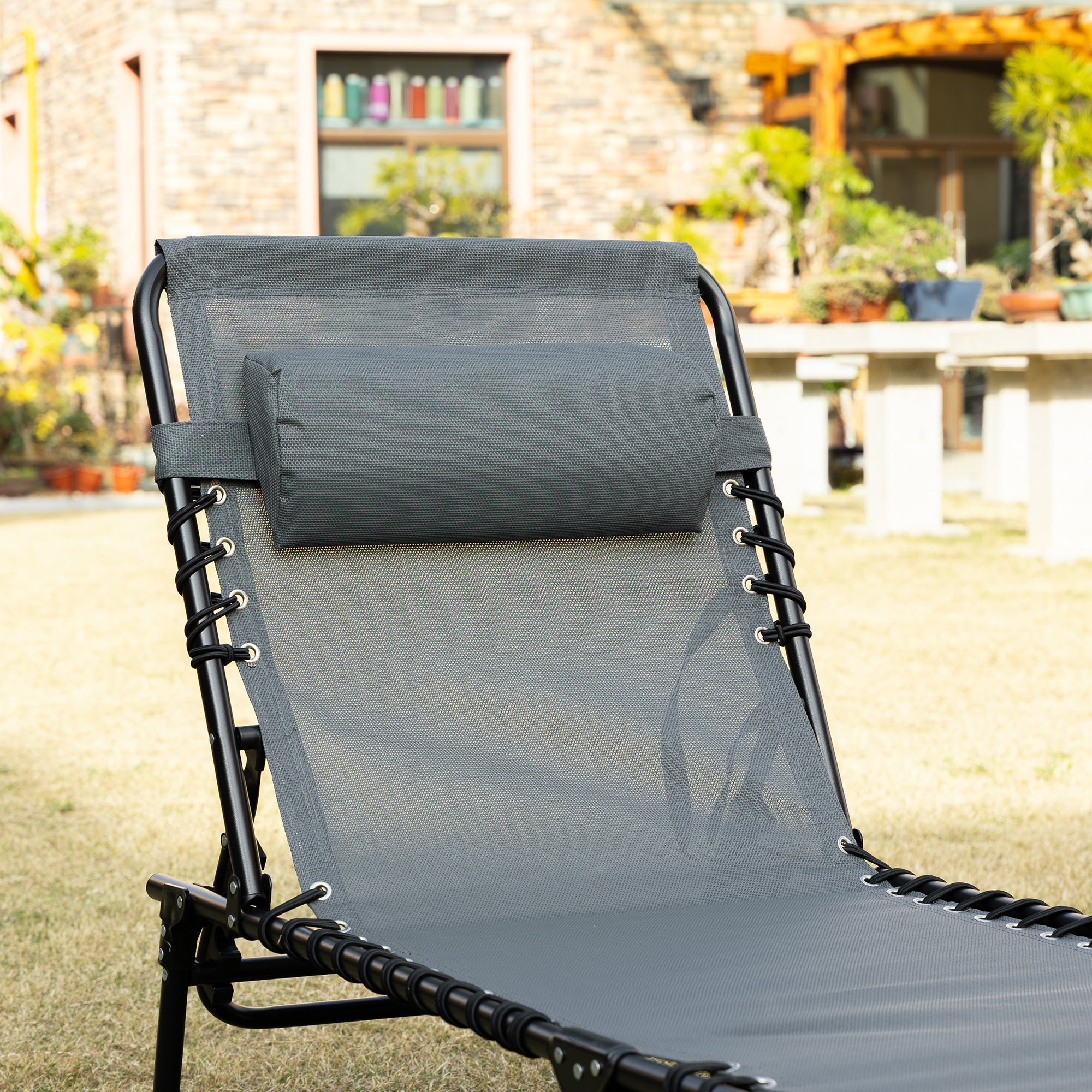 Outsuuny Folding Sun Lounger, 5-Position Adjustable Backrest, Weatherproof, Grey