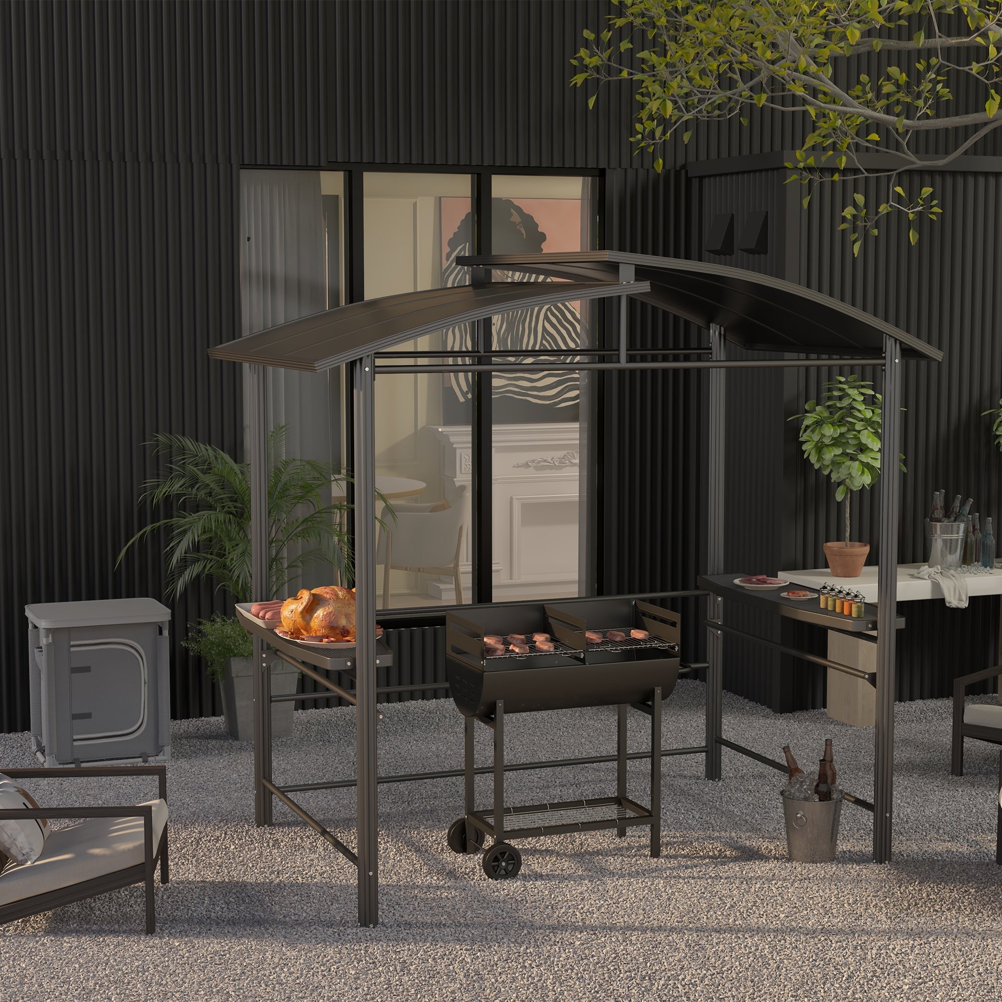 Steel Charcoal BBQ 2-Grill with Wheels, Black