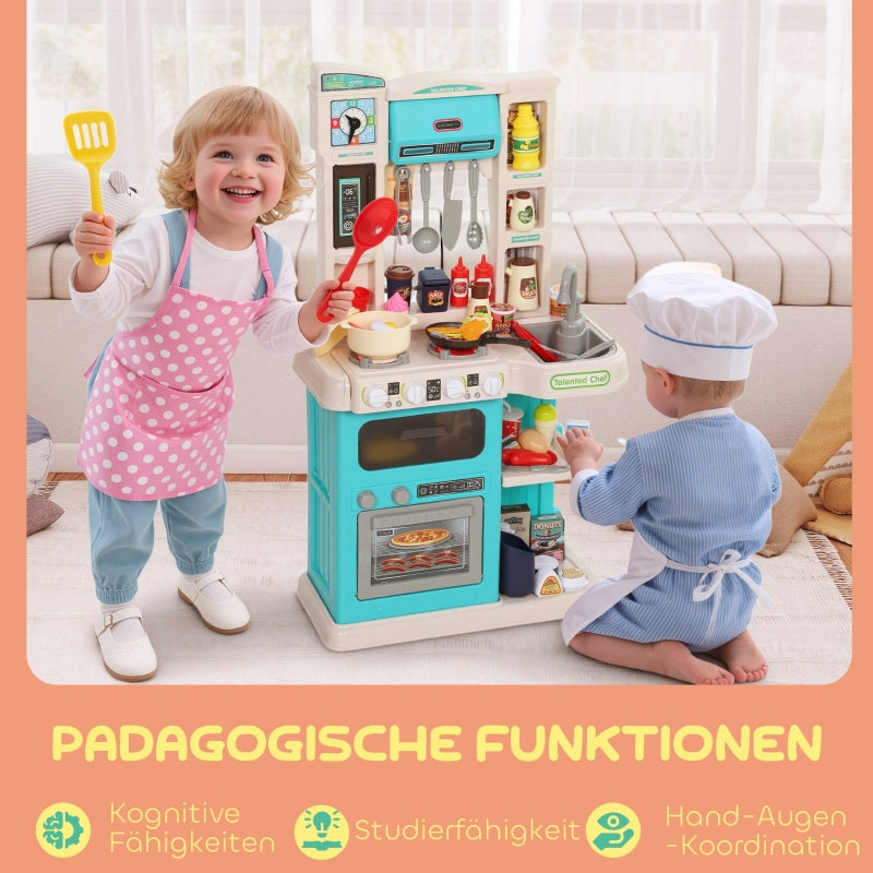 92-Piece Children's Kitchen Set with Tap for Ages 3-6, Green Plastic