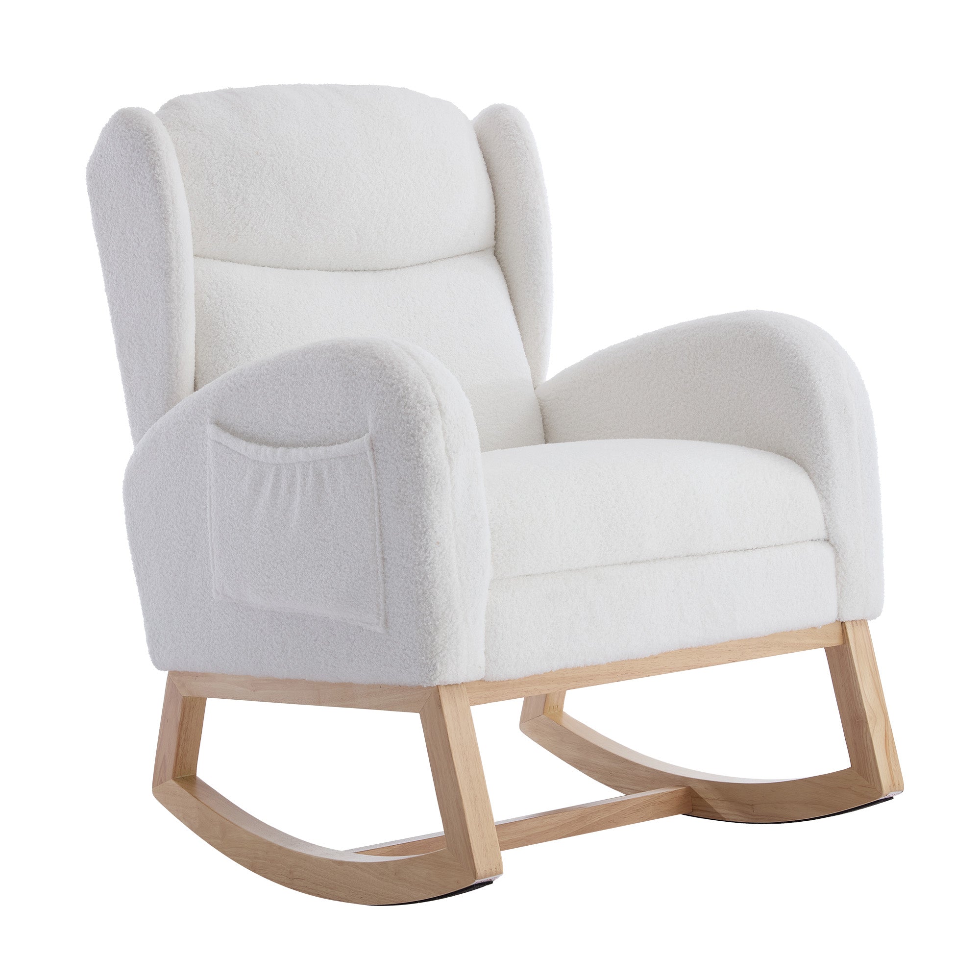 049B Rocking Chair, Nursing Lounge Chair with Adjustable Footrest, Teddy Fabric White