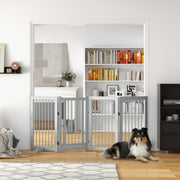 Dog Safety Gate 4-Piece Foldable Door Freestanding Wood Light Gray