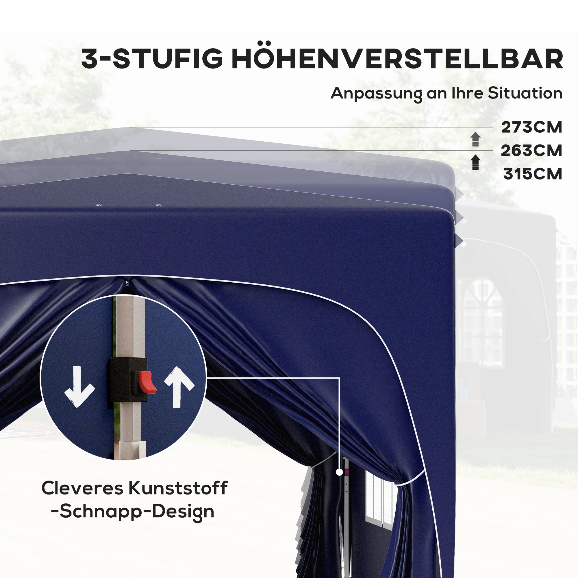 3x3m Gazebo Pop-Up Folding, Water-Repellent, UV 50+, 4 Side Panels, Dark Blue