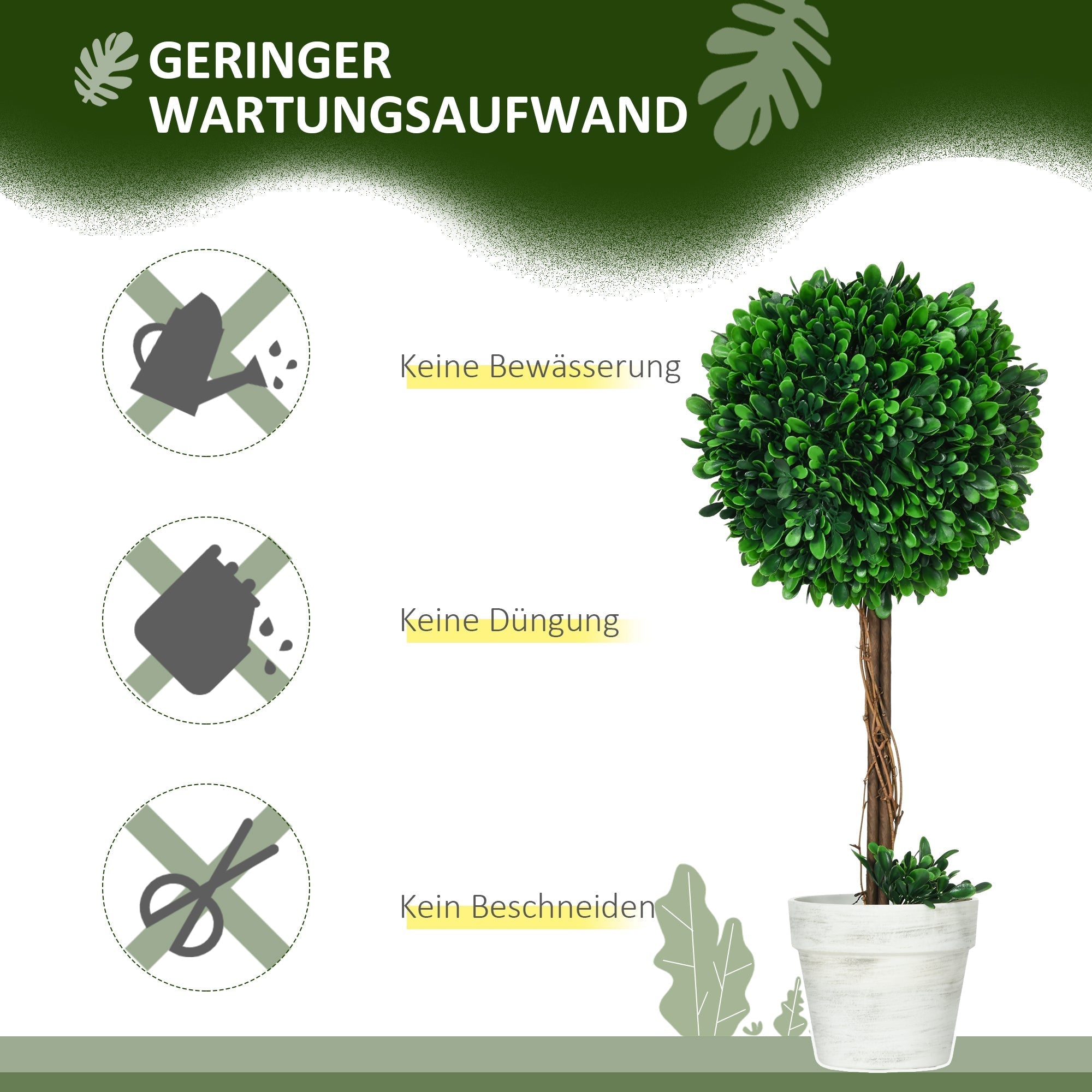 Artificial Boxwood Trees, Set of 2, 60cm, UV-resistant, Green