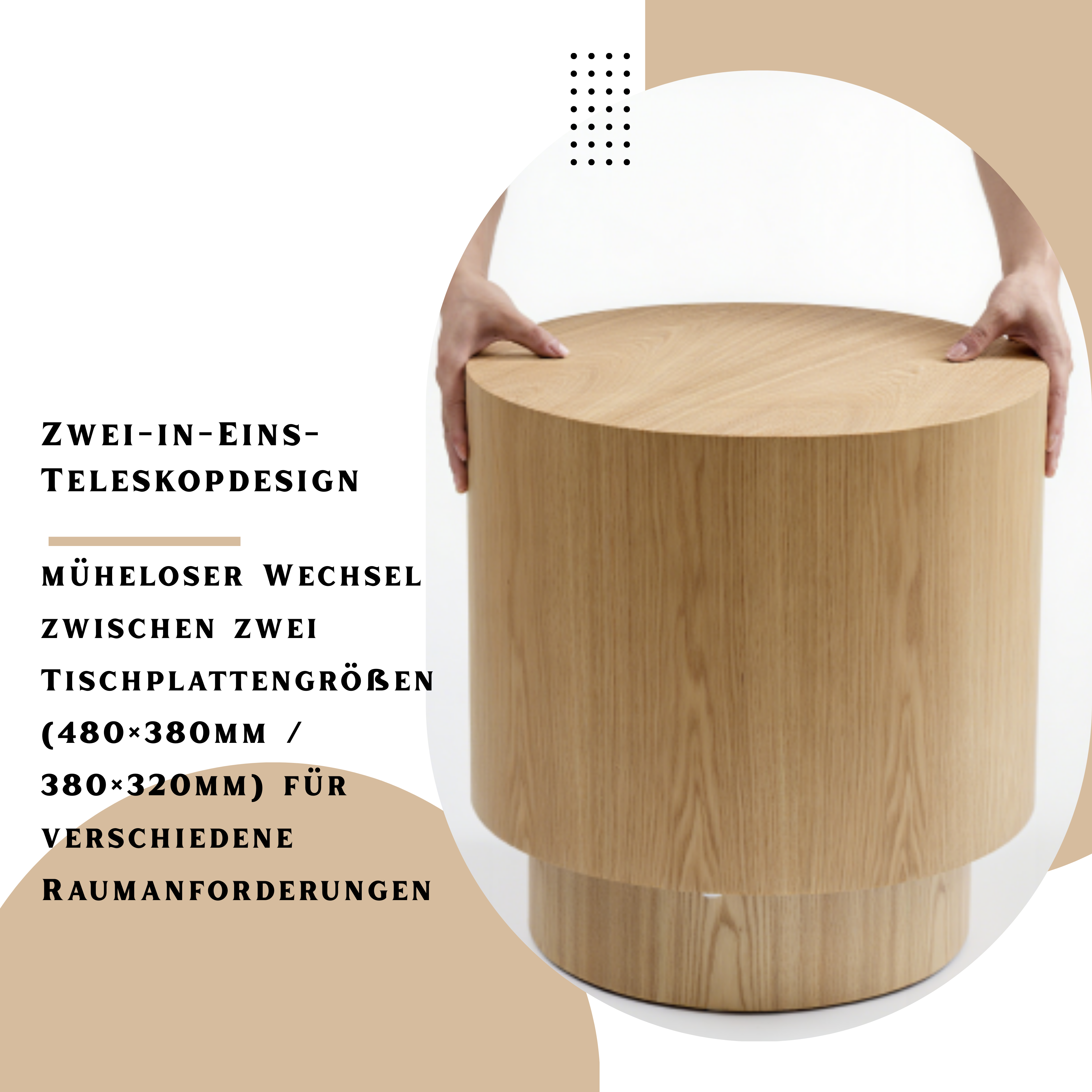 Modular Nesting Coffee Table Set of 2 Solid Wood Cylinder Design - Natural, Black & Walnut