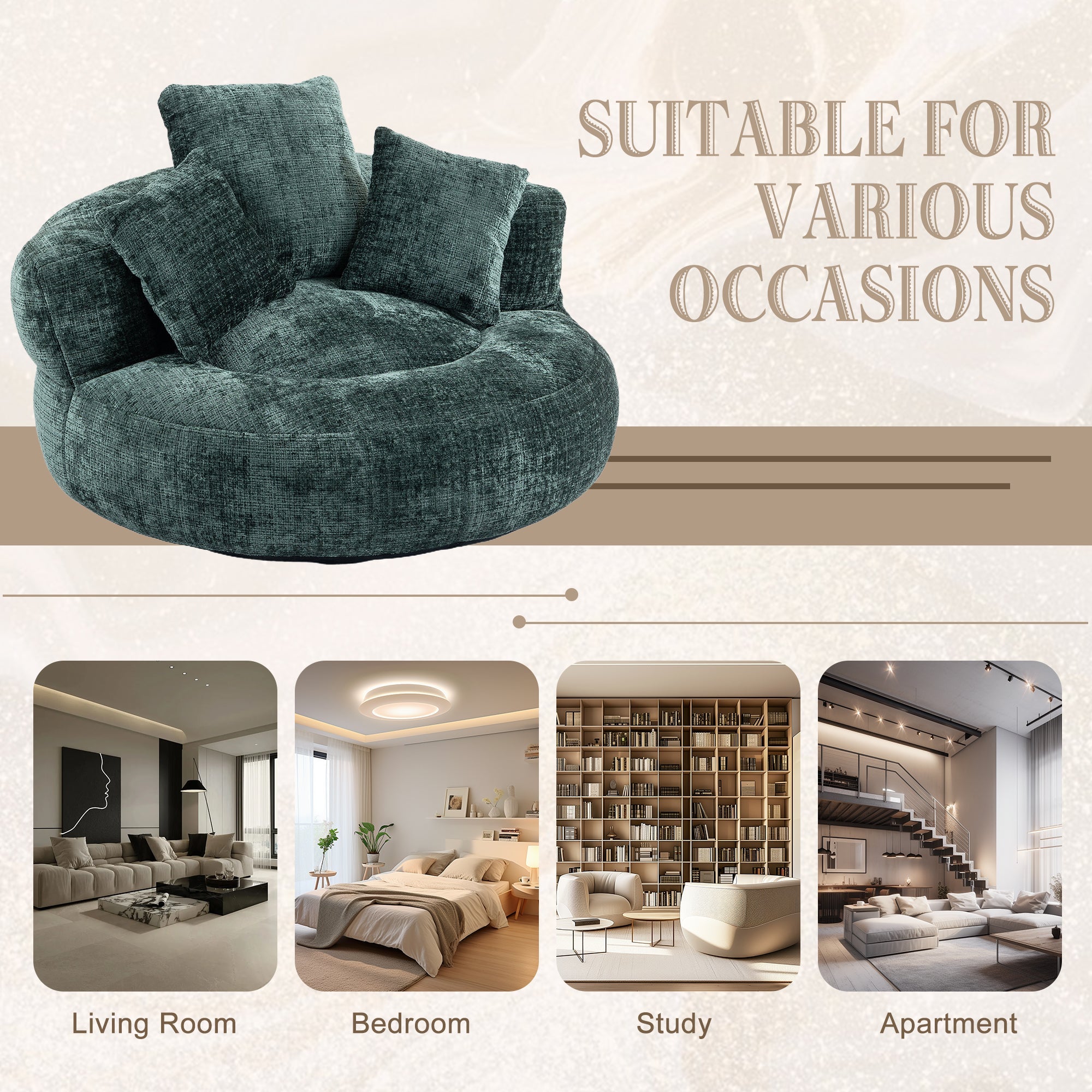 COOLMORE Lazy Sofa Durable Comfort Lounger High Back Bean Bag Chair Couch (Emerald Chenille)