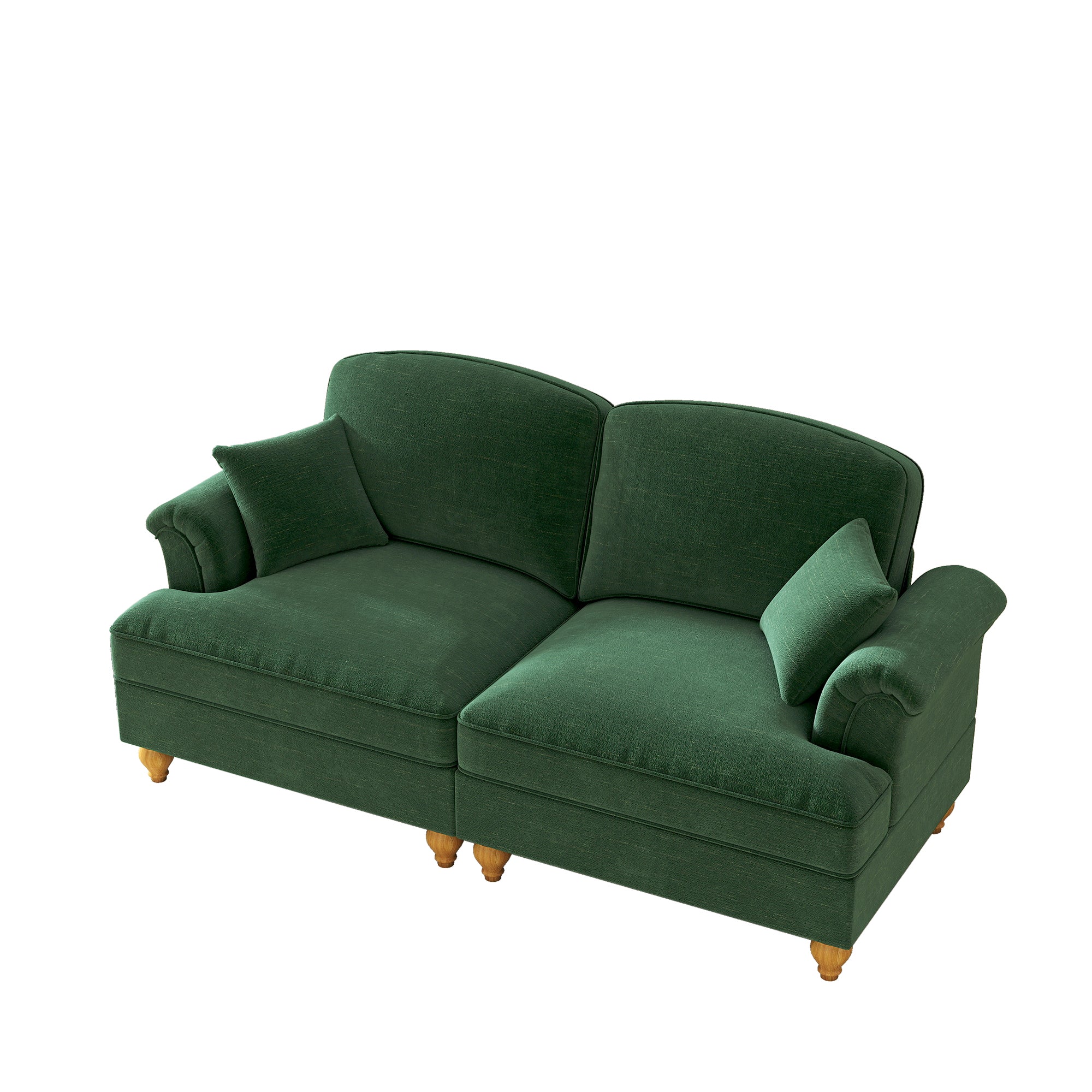 2-Seater Sofa Mid-Century Modern Flared Armrests Wooden Legs - Chenille Green