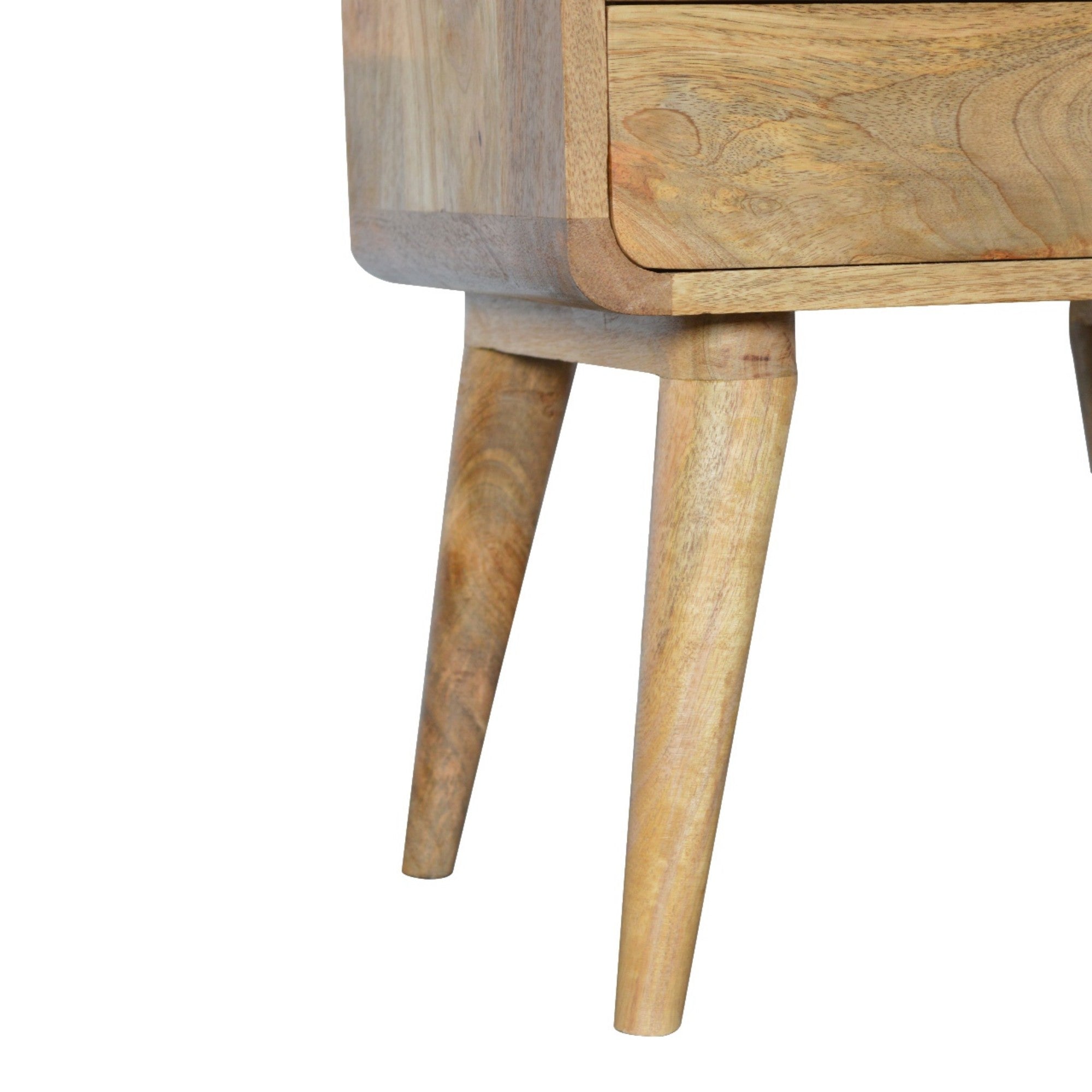 Solid Wood Bedside, Curved 2 Drawers, Beige Oak-ish