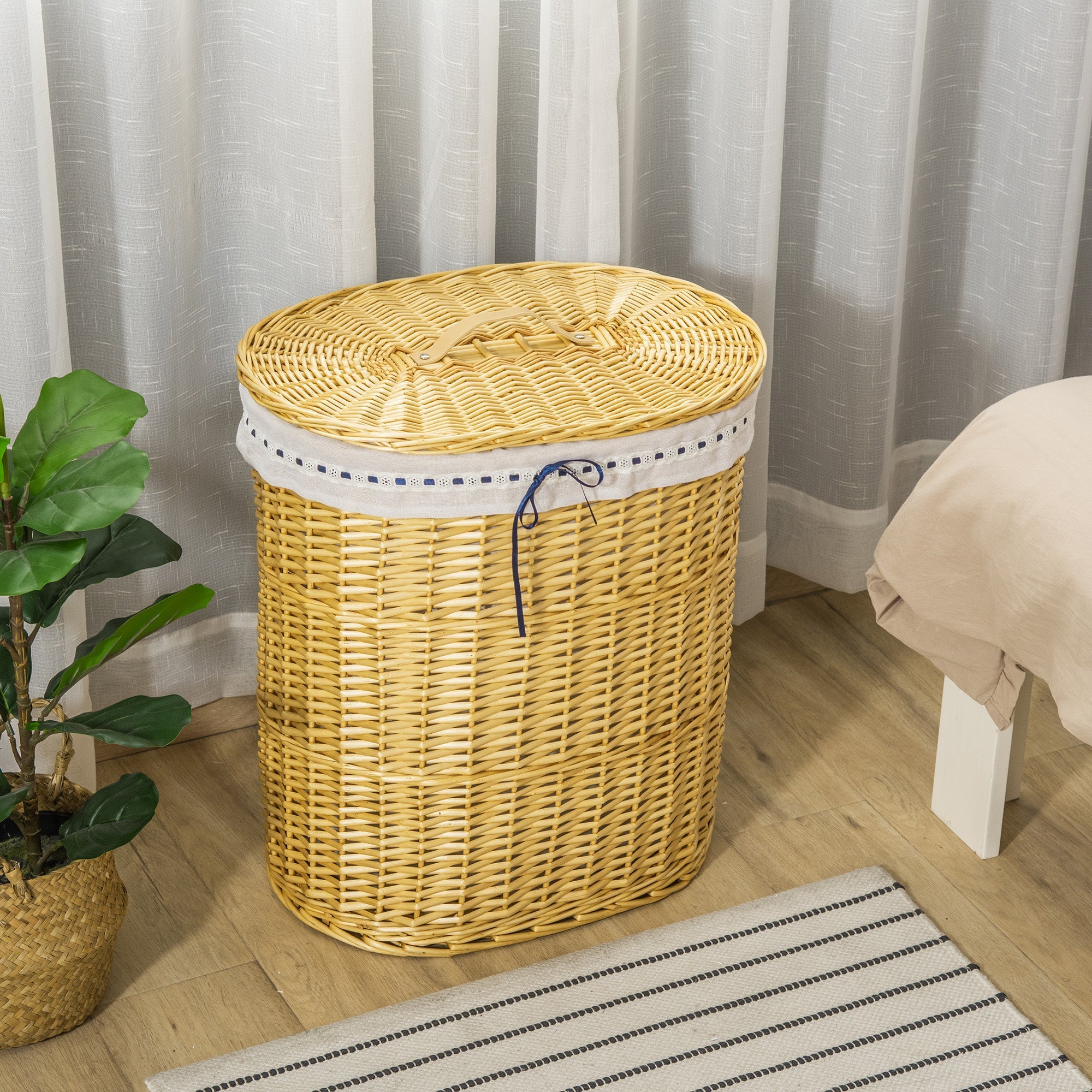 Laundry Basket 100L, with Lid, Wicker, Natural