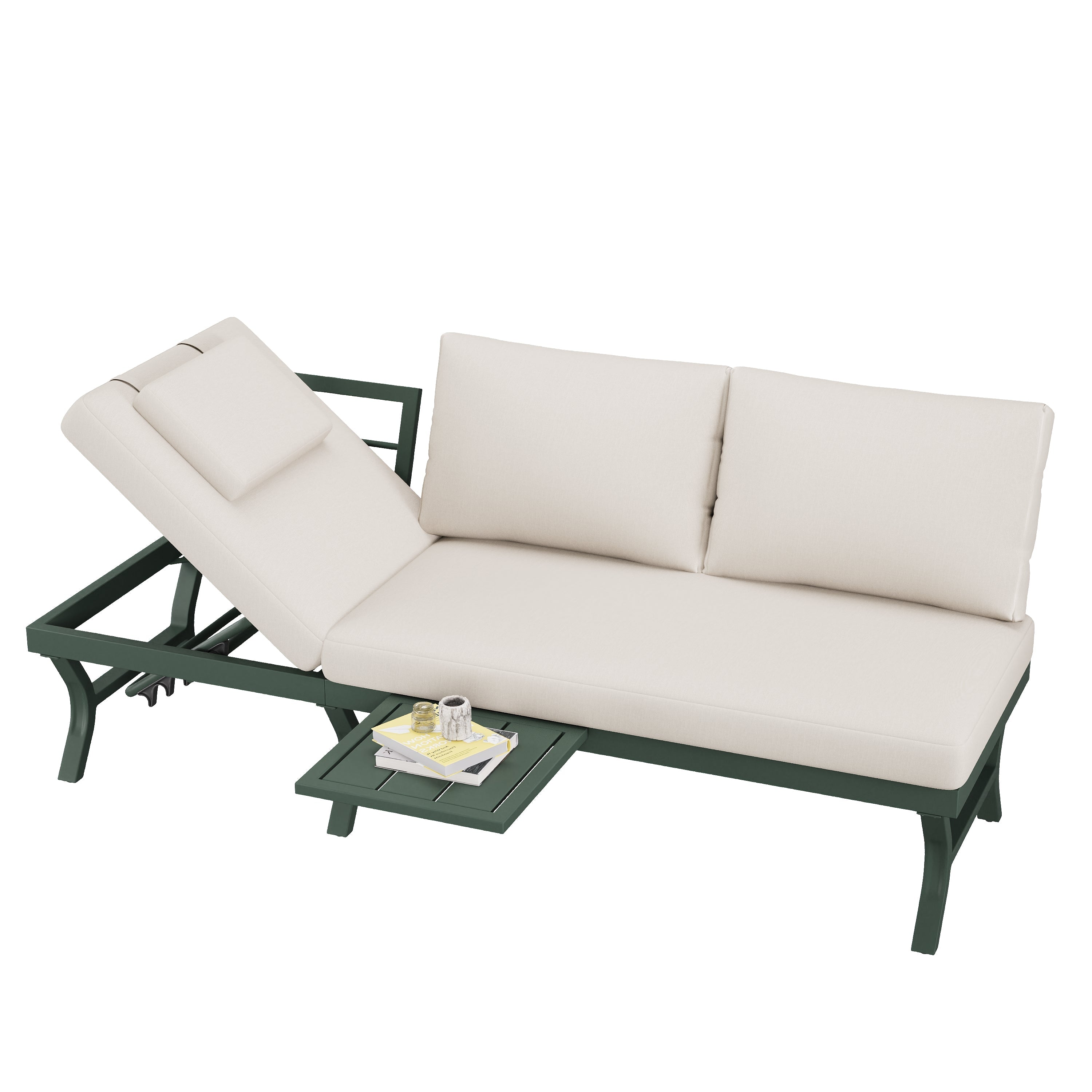 3-Seater Outdoor Sofa Garden Furniture Set with Adjustable Reclining Function and Table, Green Galvanized Steel Tube