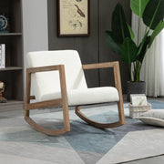 Rocking Chair Upholstered Armchair with Cushion and Wood Base, Cream White