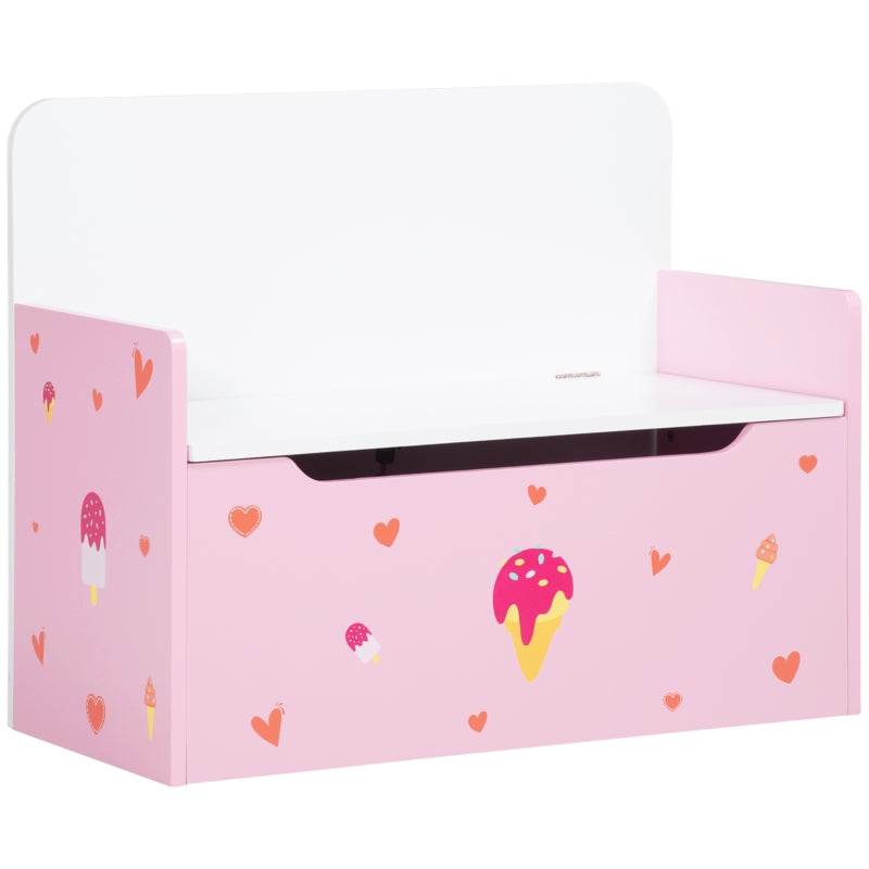 Kids Storage Bench, 2-in-1 Toy Box w/ Safety Rod, Pink