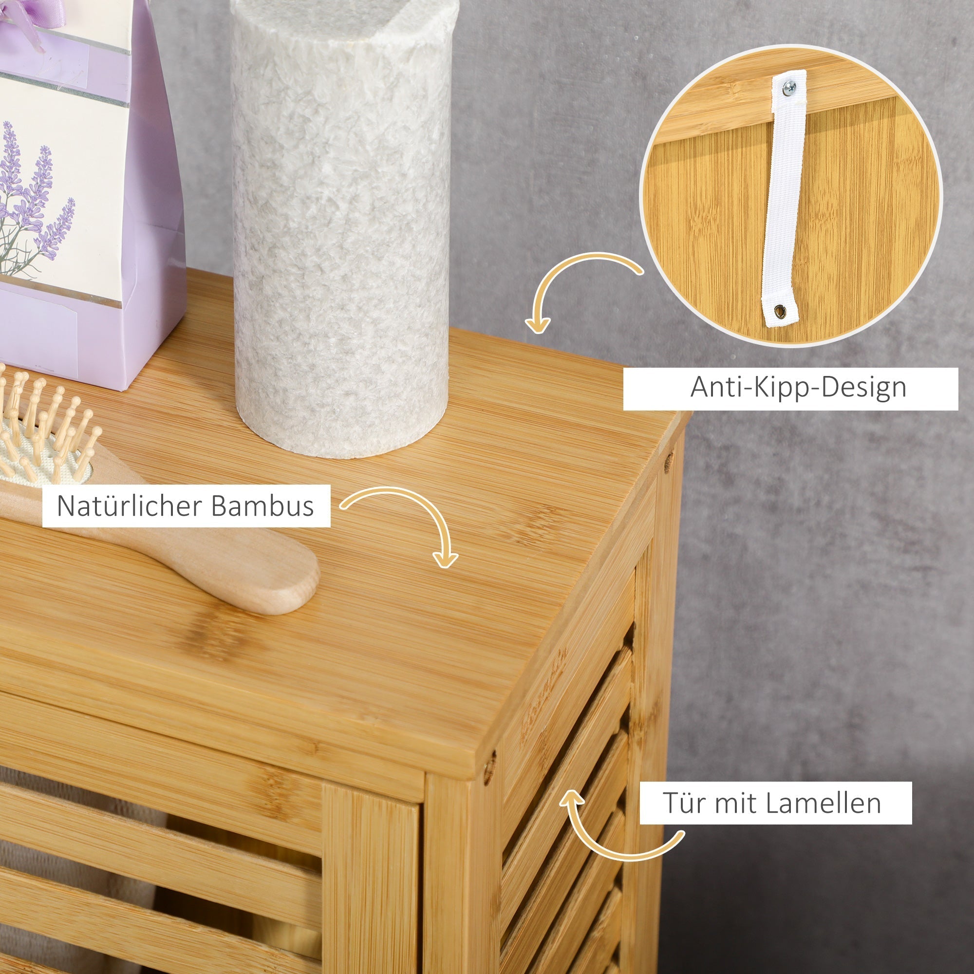 Bathroom Cabinet/Side Cabinet Slatted Door 2 Compartments Storage, Natural