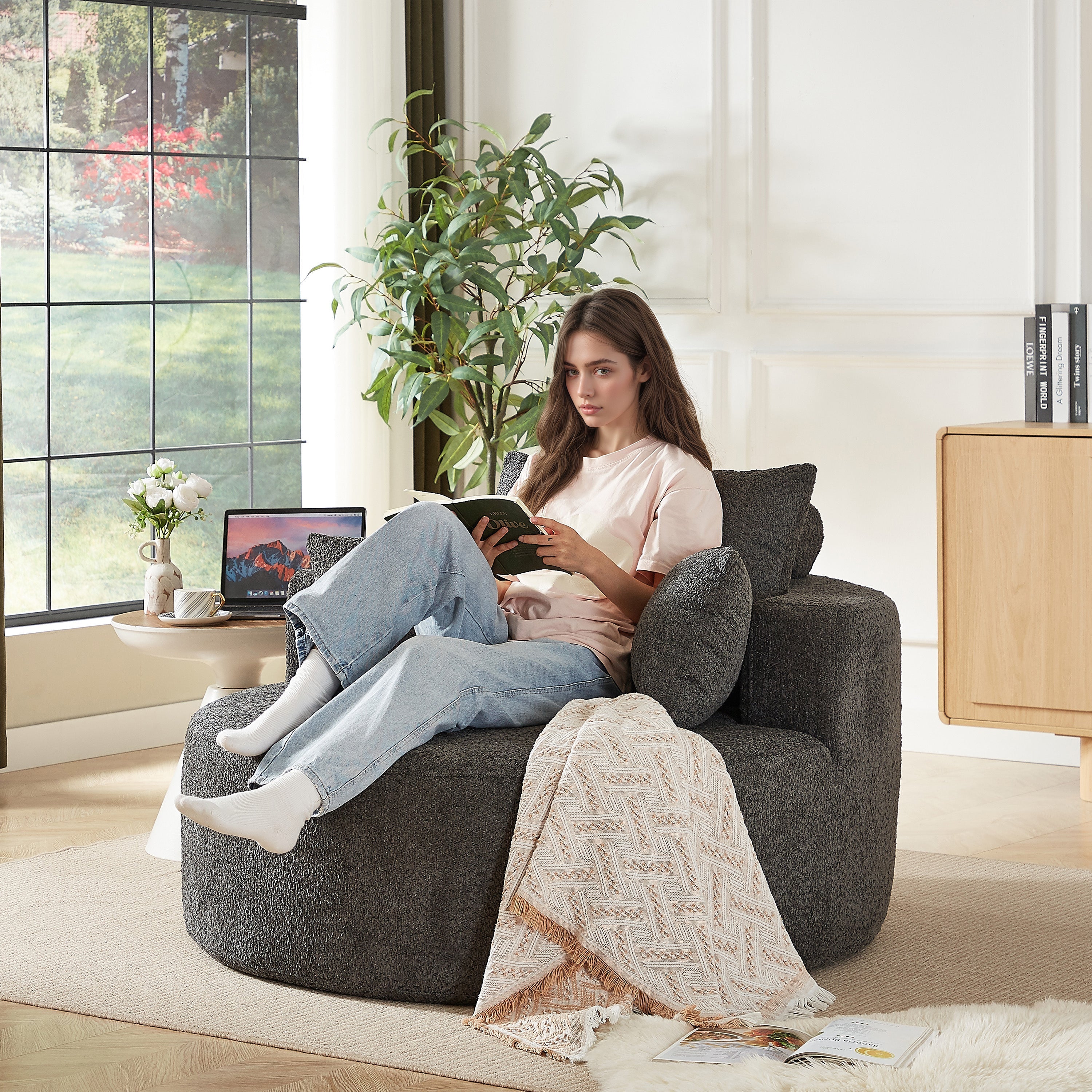 Sleeper Chair Fluffy Modern No Assembly - Chenille Foam