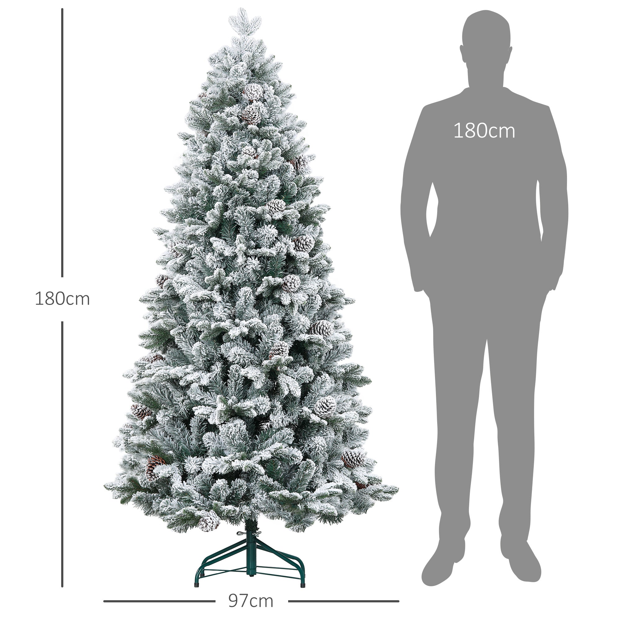 Artificial Christmas Tree, Snow & Pine Cones, Realistic, Flame-Retardant, 183 cm, Green
