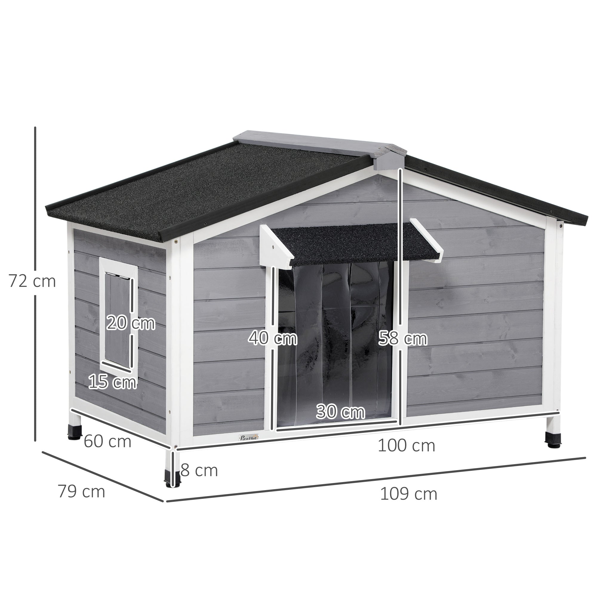 Dog Kennel, Weather-Resistant Fir Wood, Grey