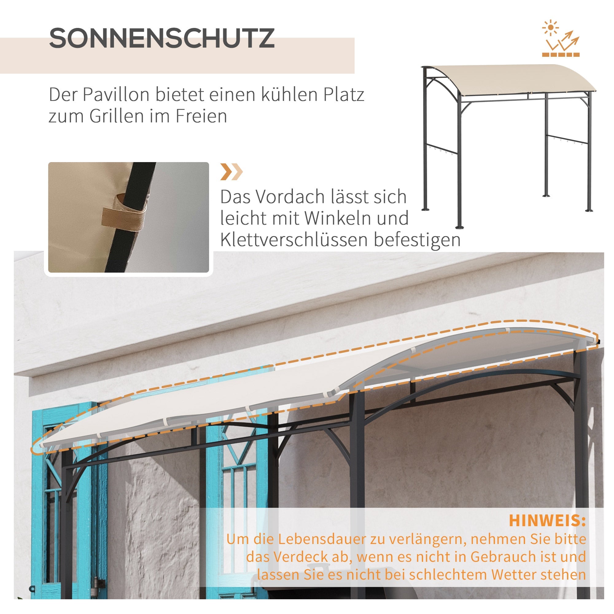 Barbecue Pavilion with UV-Resistant Canopy, Steel Frame & Hooks, Polyester Beige