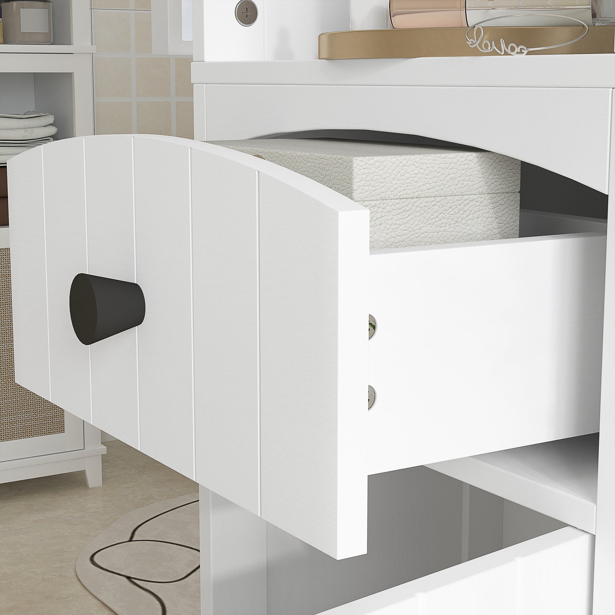 Badezimmerschrank, hoch mit 3 Ablagen, 1 Schublade, weiß