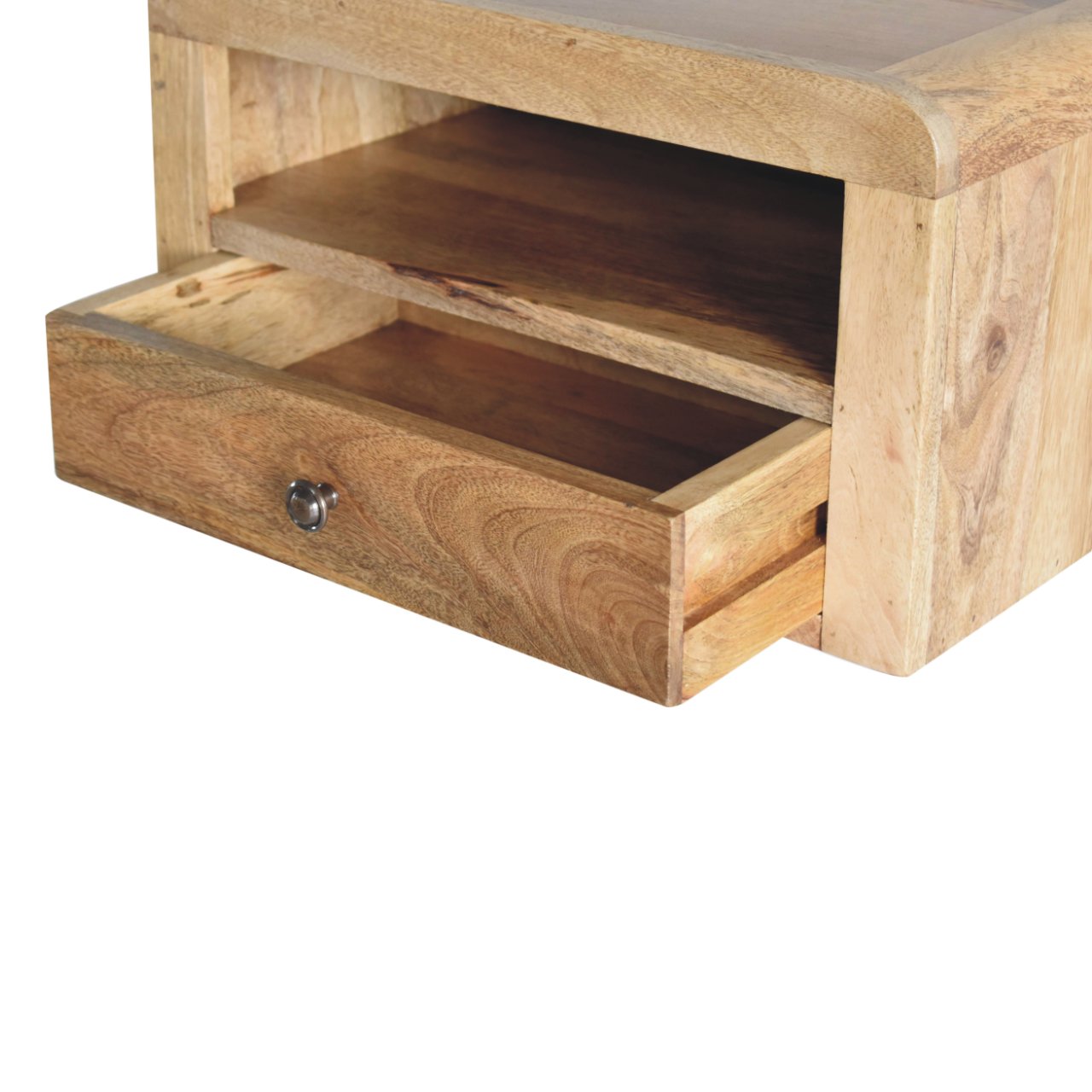 Solid Wood Chunky Floating Bedside, 1 Drawer & Open-Shelf, Oak-ish Brown