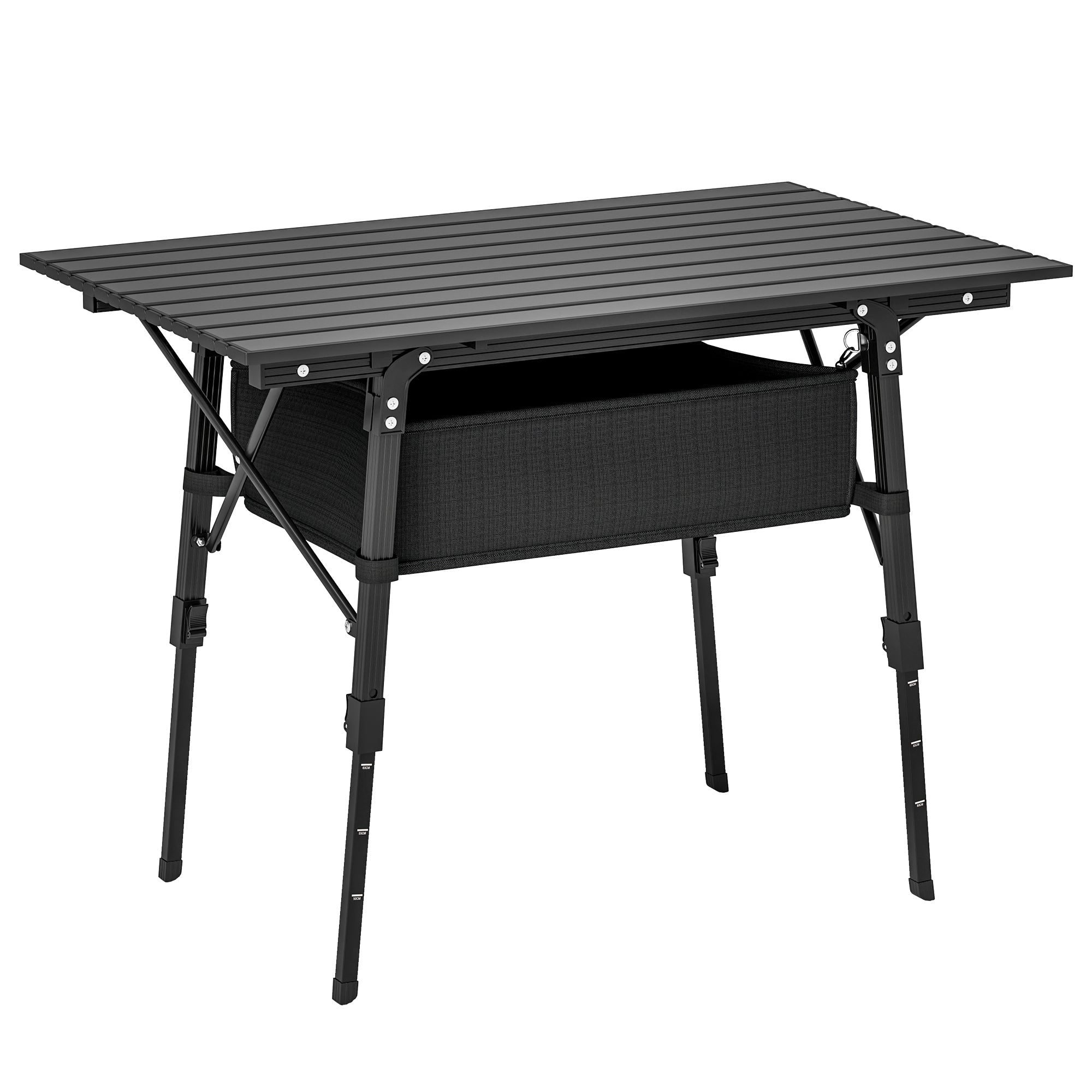 Camping Table, Foldable Adjustable Storage Basket Aluminum Black