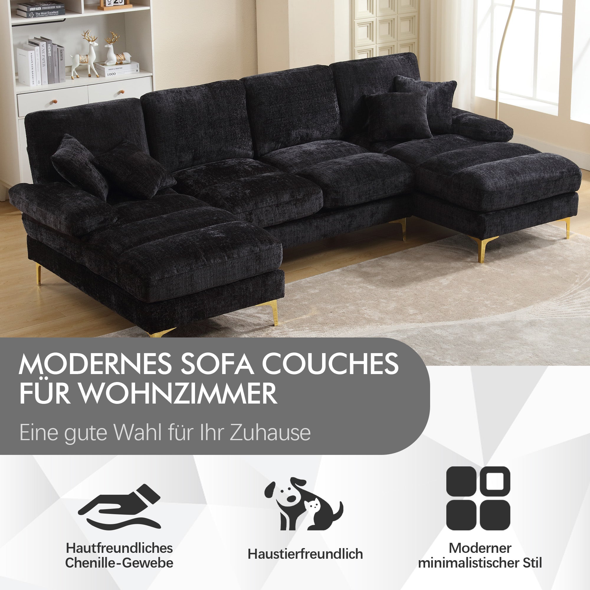 Modern Large U-Shape Sectional Sofa Double Reclining Seats, Chenille Fabric