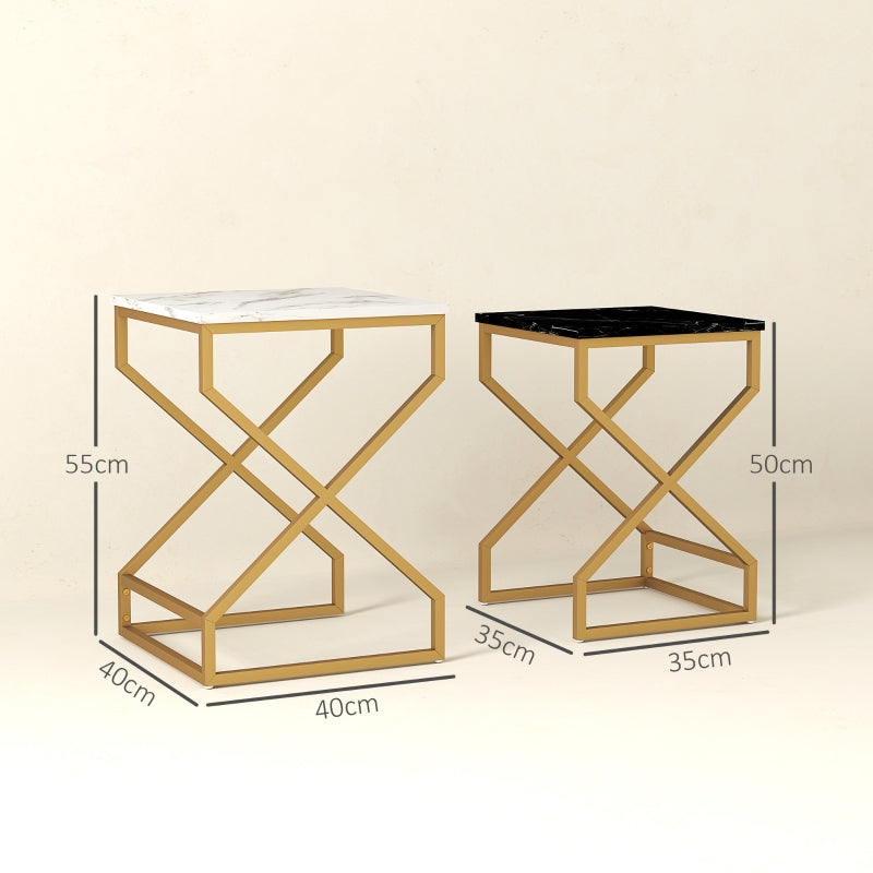 Nesting Tables, Set of Two, Marble-Effect
